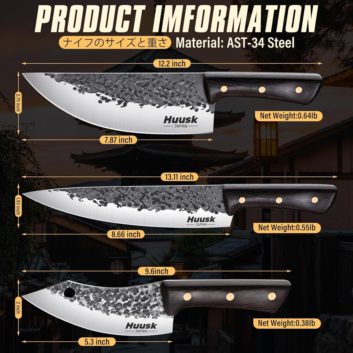 Juego de cuchillos de chef Huusk 3 piezas acero al carbono
