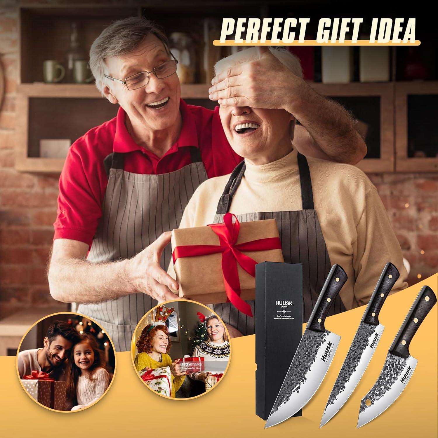 Juego de cuchillos de chef Huusk 3 piezas acero al carbono