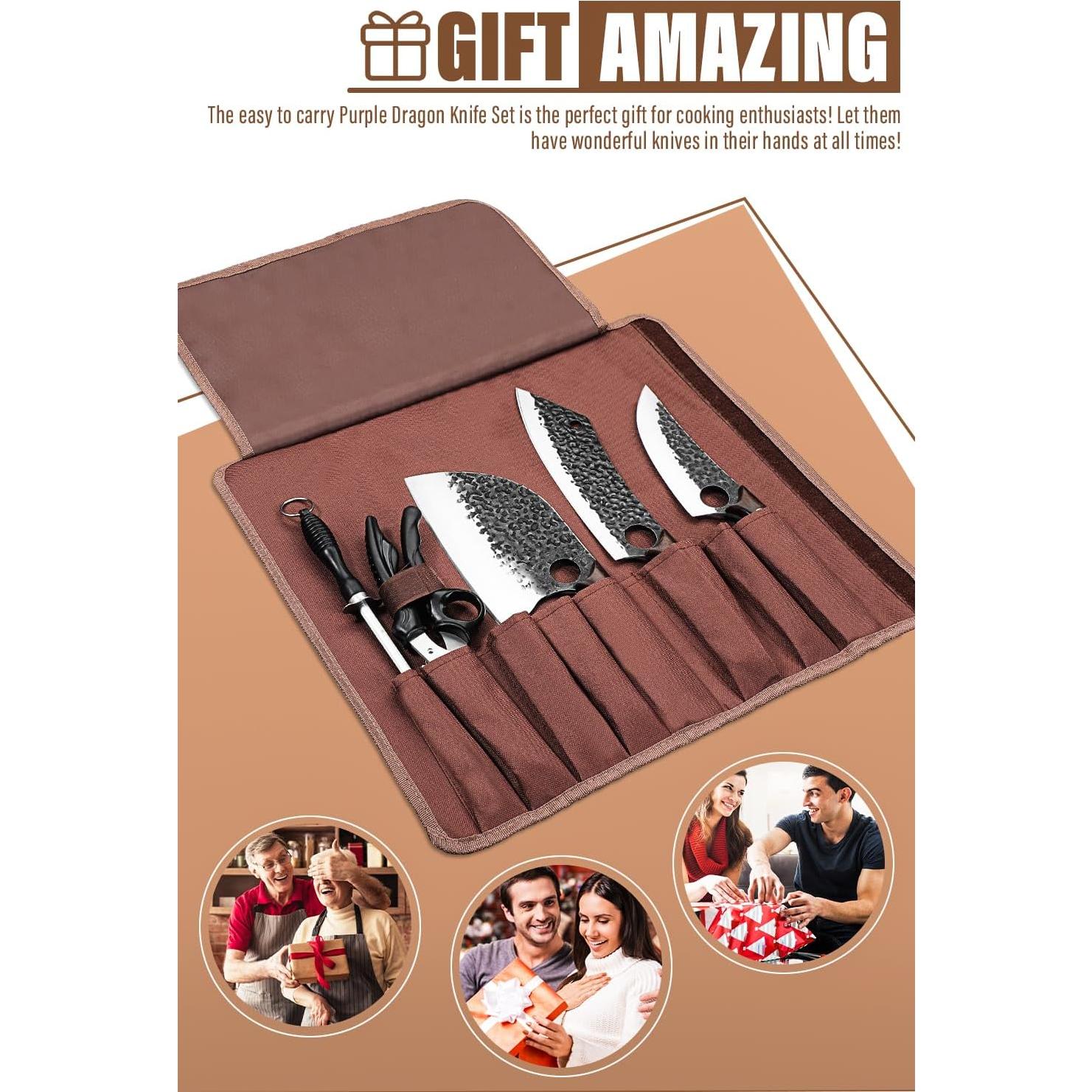 Juego de Cuchillos de Cocina Dragón Púrpura 9 Pzs Acero Alto Carbono