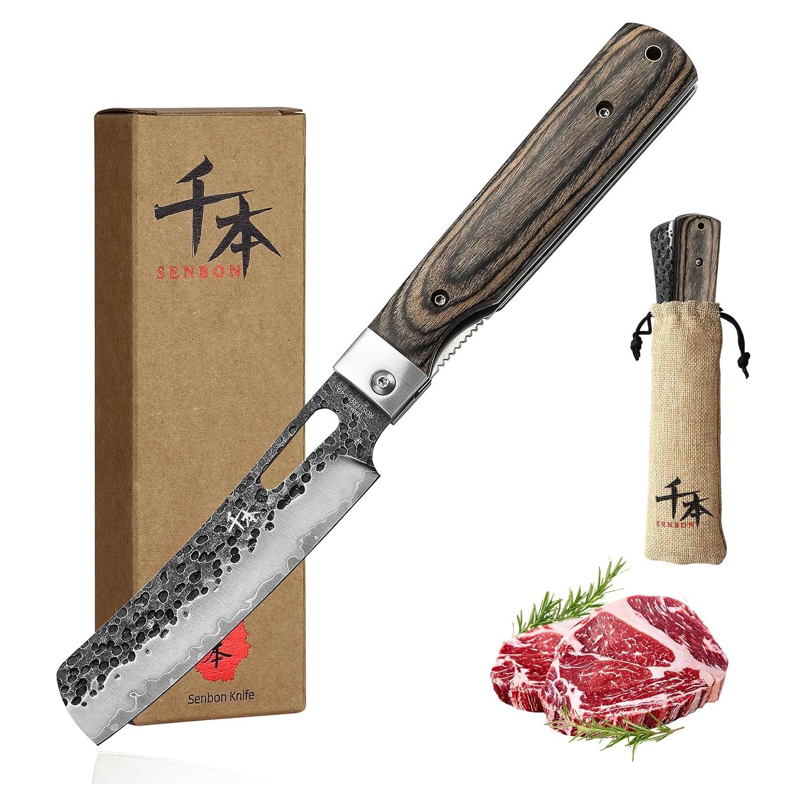 440A Forged Stainless Steel Sharp Folding Chef Knife Peeling Utility Knife Fruit Knife Colorful Wood Handle Camping Barbecue Outdoor Pocket Portable Kitchen Knife