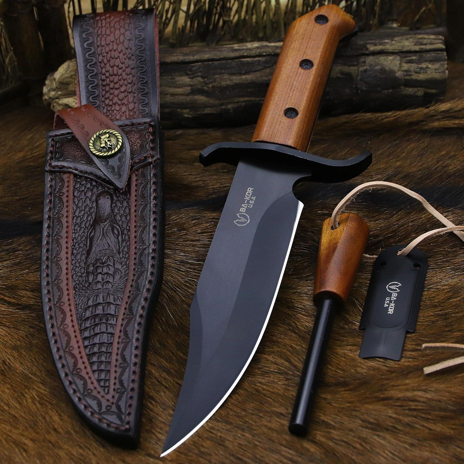 Cuchillo Bowie BA-KOR 33cm Acero 9CR18MOV + Funda y Encendedor