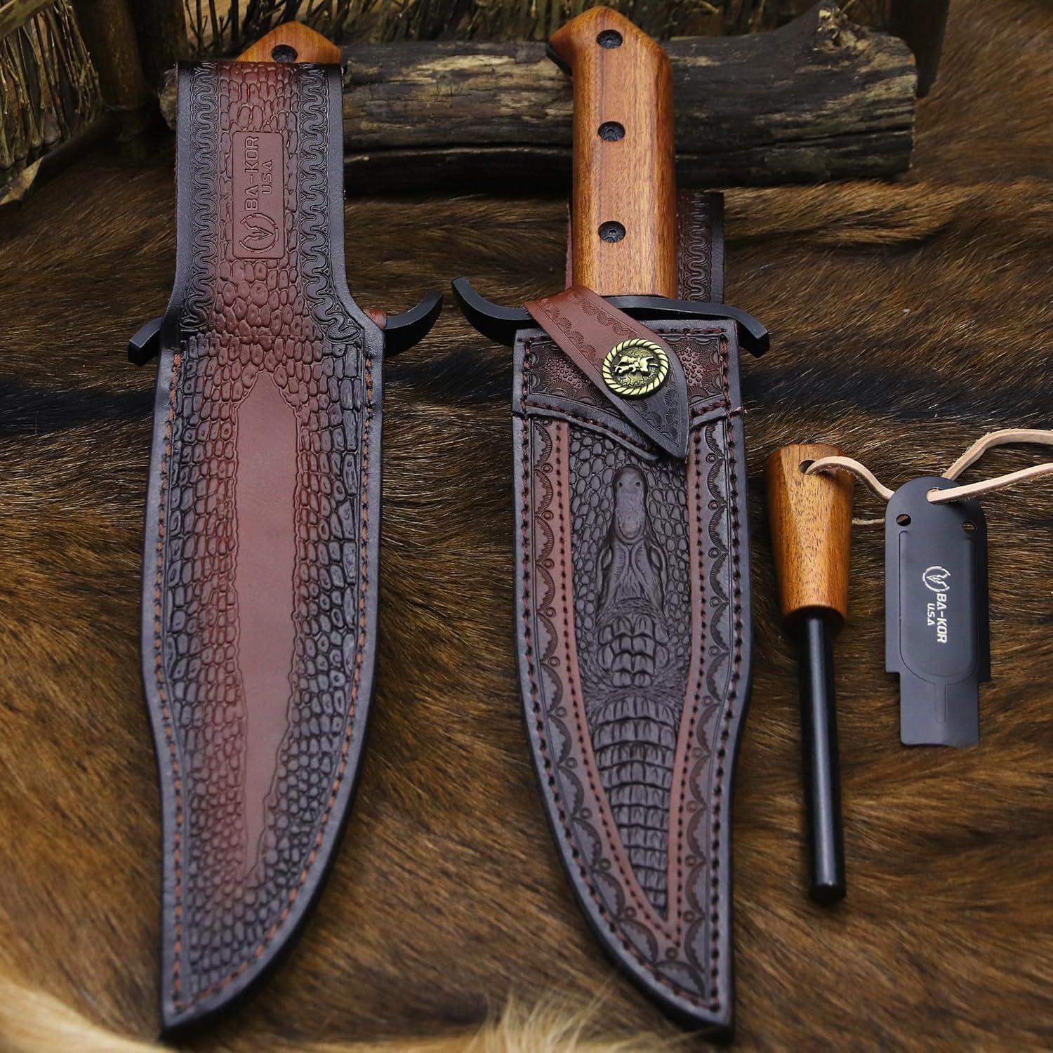 Cuchillo Bowie BA-KOR 33cm Acero 9CR18MOV + Funda y Encendedor