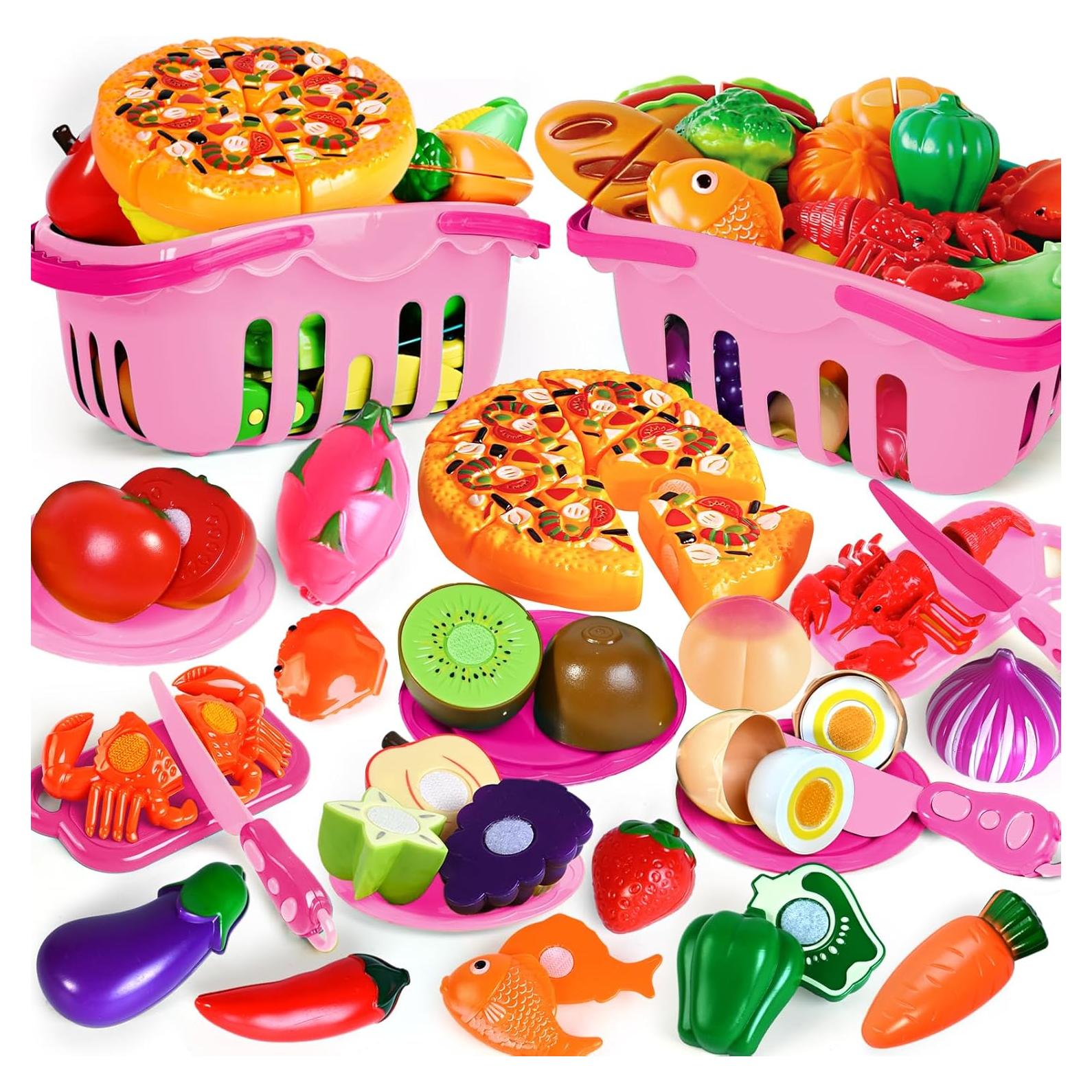 Juego de Comida de Juguete 100 Pcs Rosa - Cocina para Niños