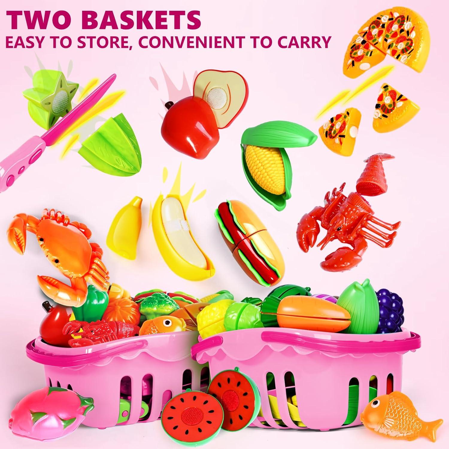 Juego de Comida de Juguete 100 Pcs Rosa - Cocina para Niños