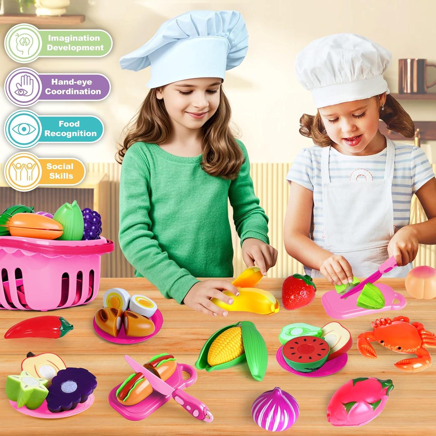 Juego de Comida de Juguete 100 Pcs Rosa - Cocina para Niños