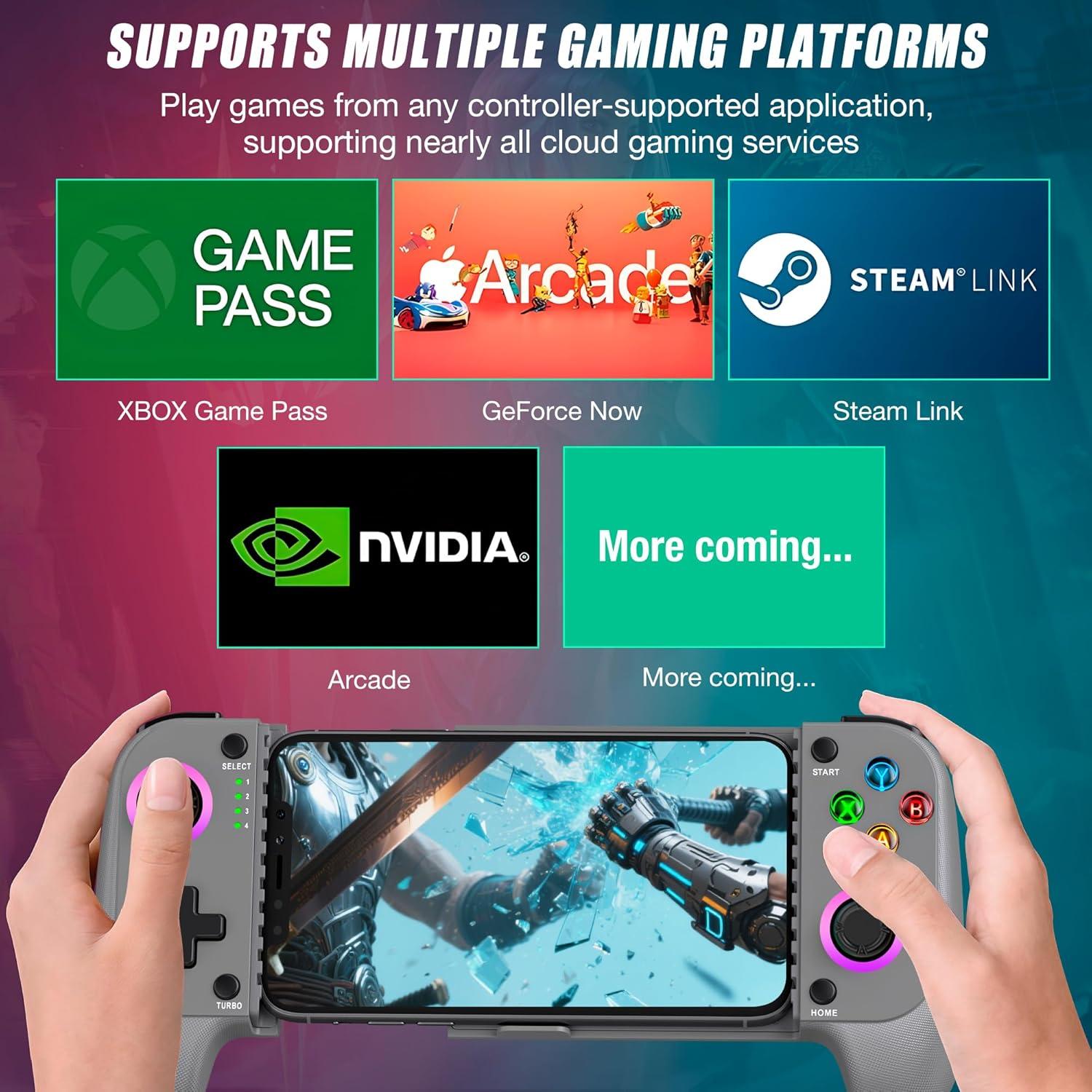 CYOYPPY Mobile Game Controller for iPhone/Android Wireless gaming controller Support Phone Case - Compatible with Xbox Game Pass, PlayStation, Steam Link, Call of Duty, Roblox & Minecraft (Grey)