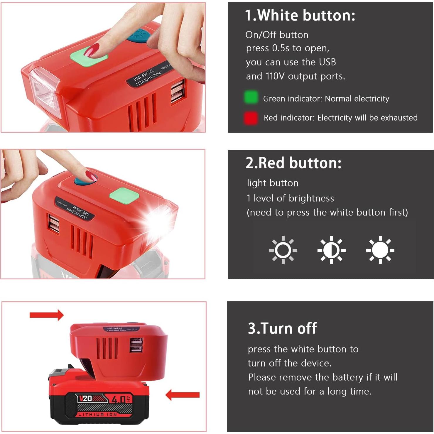 Inversor de Potencia Portátil BTRUI 150W para Batería Craftsman 20V