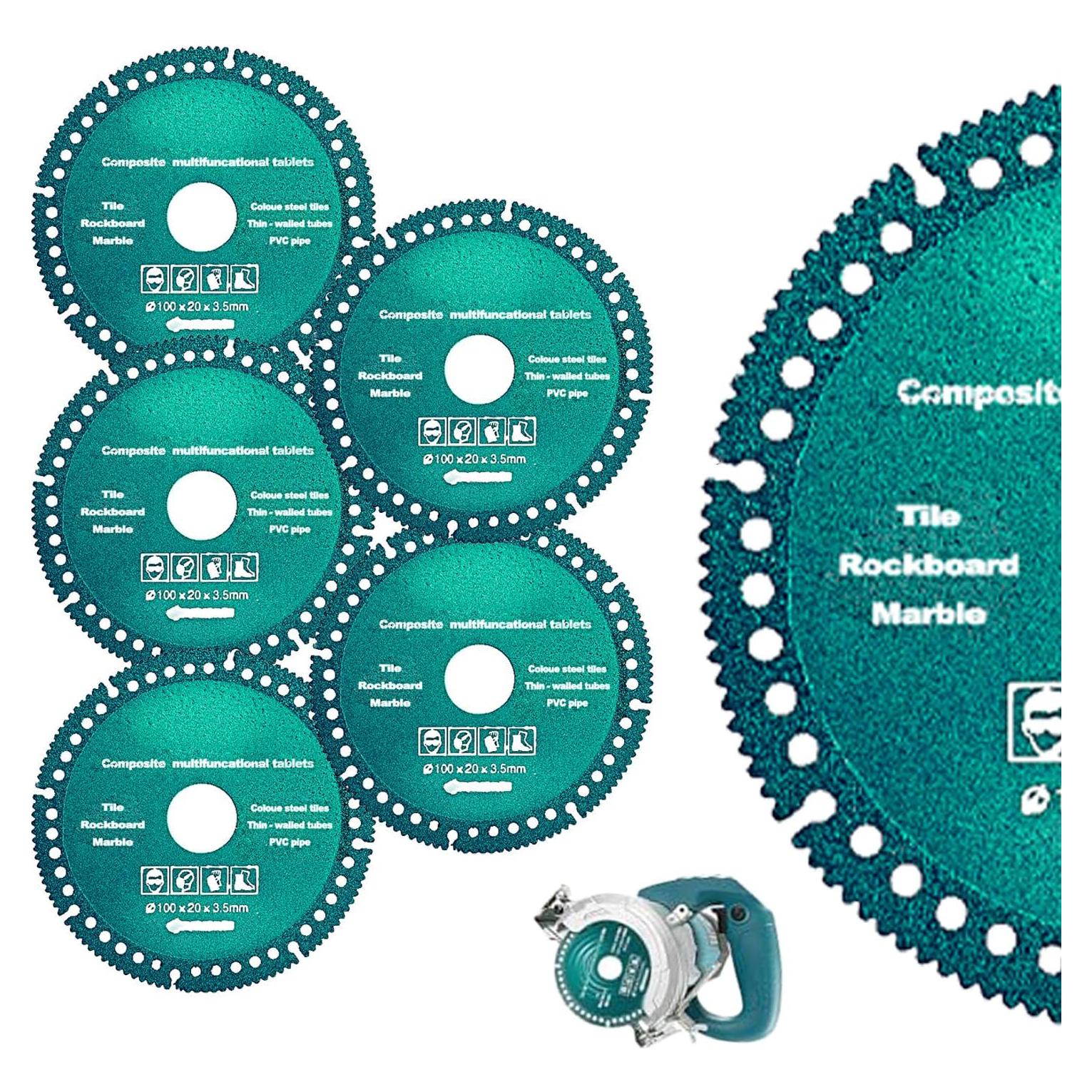 5pack 4 Inch Indestructible Disc for Grinder, Cutting Discs for Angle Grinder, for Metal Smooth Cutting, Ceramic Tile Chamfering Grinding and Multifunctional Cutting Saw Blade for Various Materials