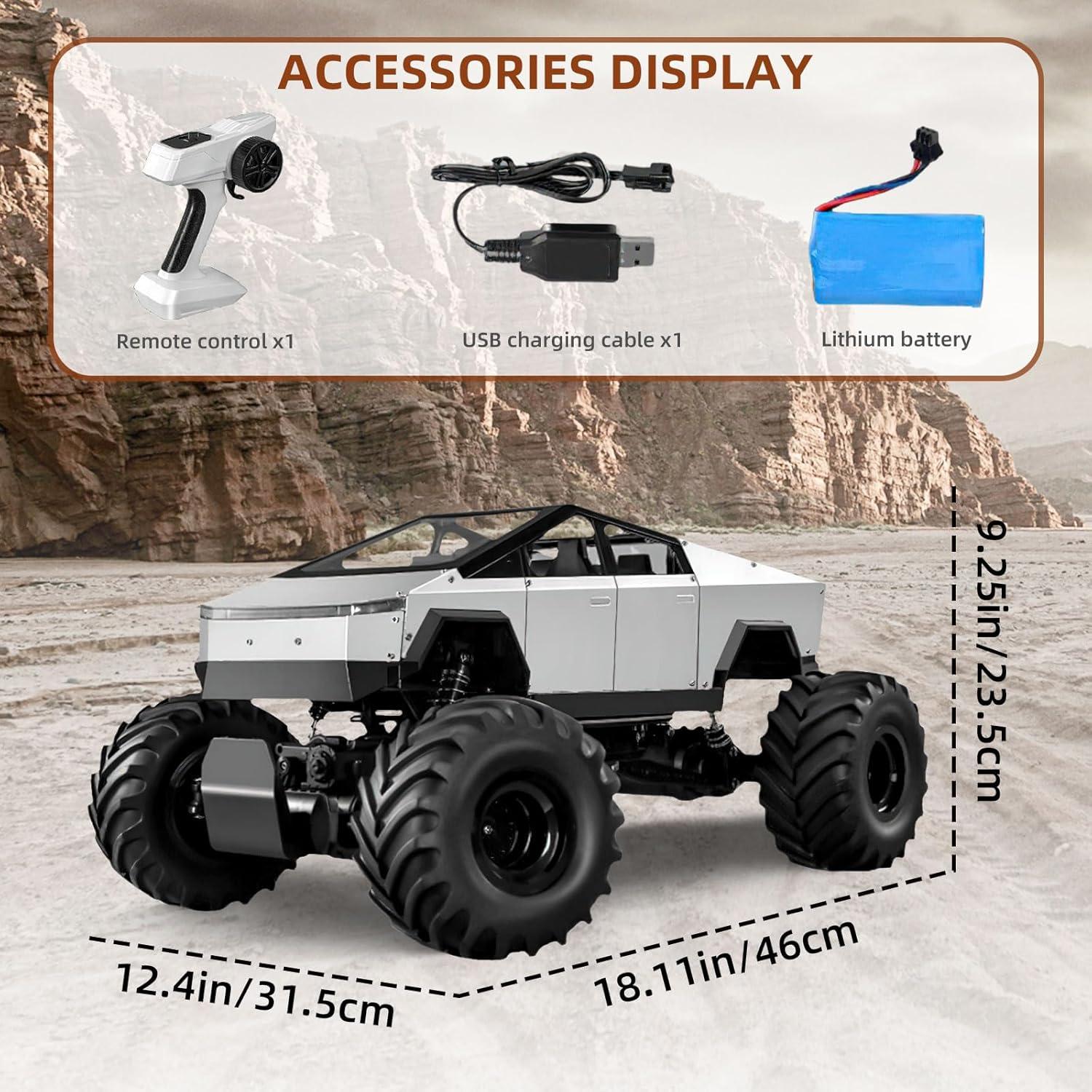 Remote Control Car, 2.4Ghz 1/8 Scale Model Racing Car Toys, Aluminum Alloy 4WD Off-Road PickupTruck with LED Headlight and Rechargeable Battery Gifts for Adults Boys (RC)