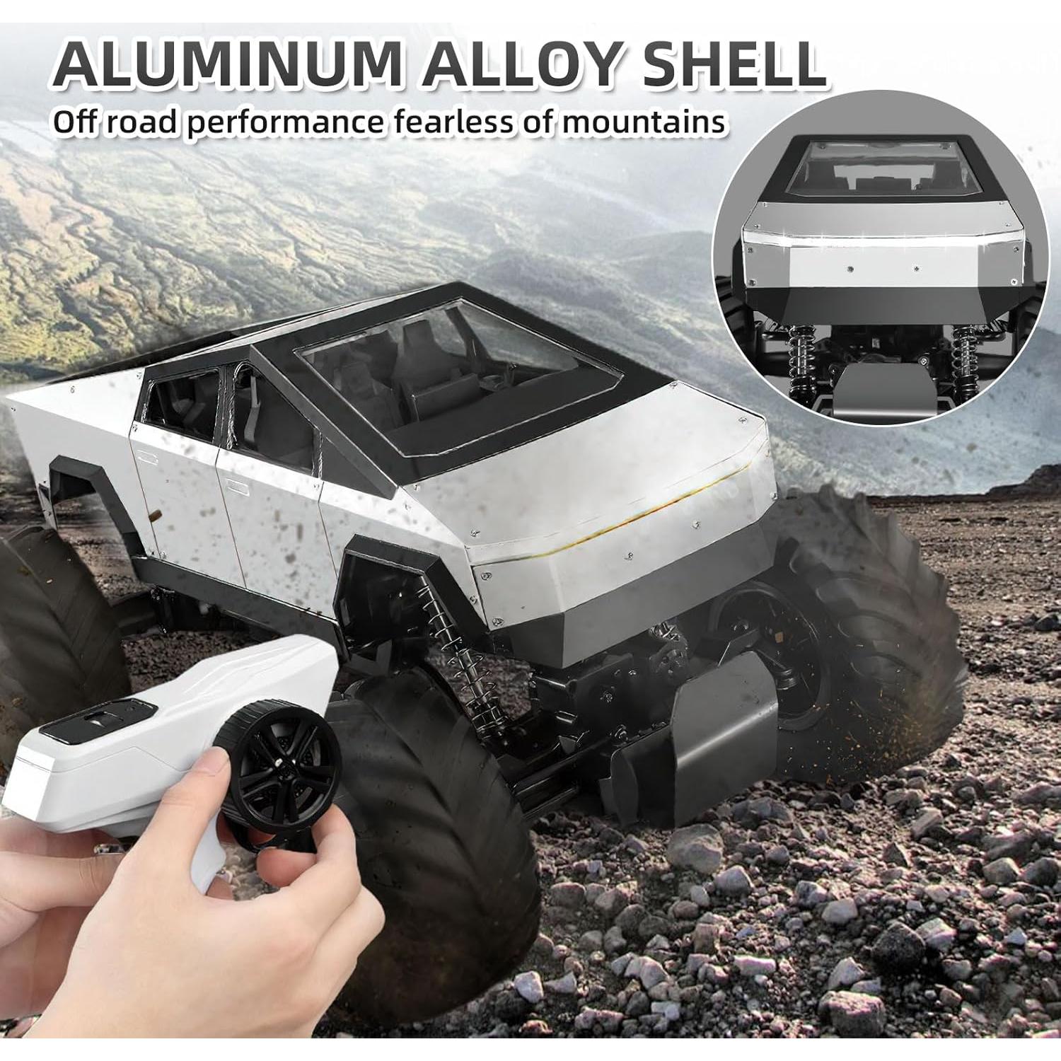 Remote Control Car, 2.4Ghz 1/8 Scale Model Racing Car Toys, Aluminum Alloy 4WD Off-Road PickupTruck with LED Headlight and Rechargeable Battery Gifts for Adults Boys (RC)