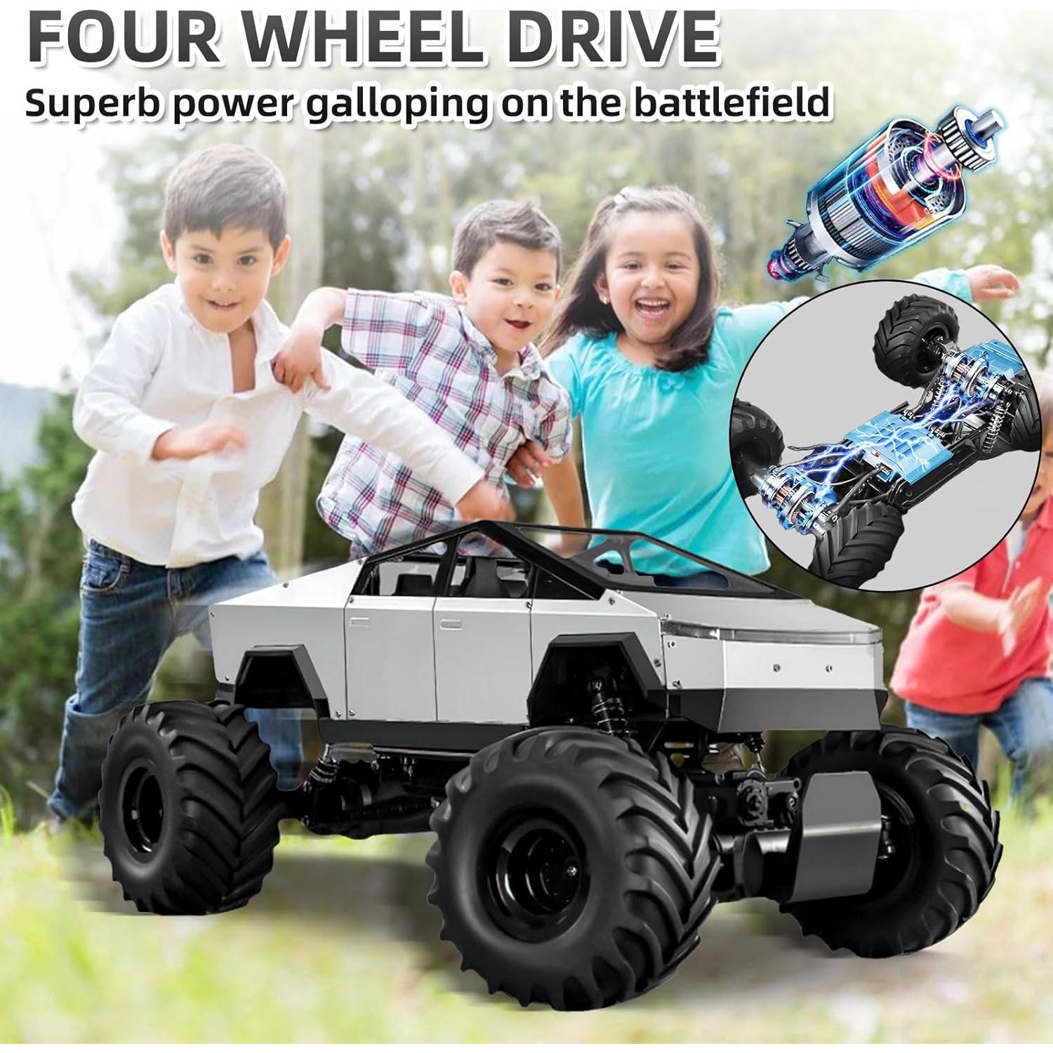 Remote Control Car, 2.4Ghz 1/8 Scale Model Racing Car Toys, Aluminum Alloy 4WD Off-Road PickupTruck with LED Headlight and Rechargeable Battery Gifts for Adults Boys (RC)