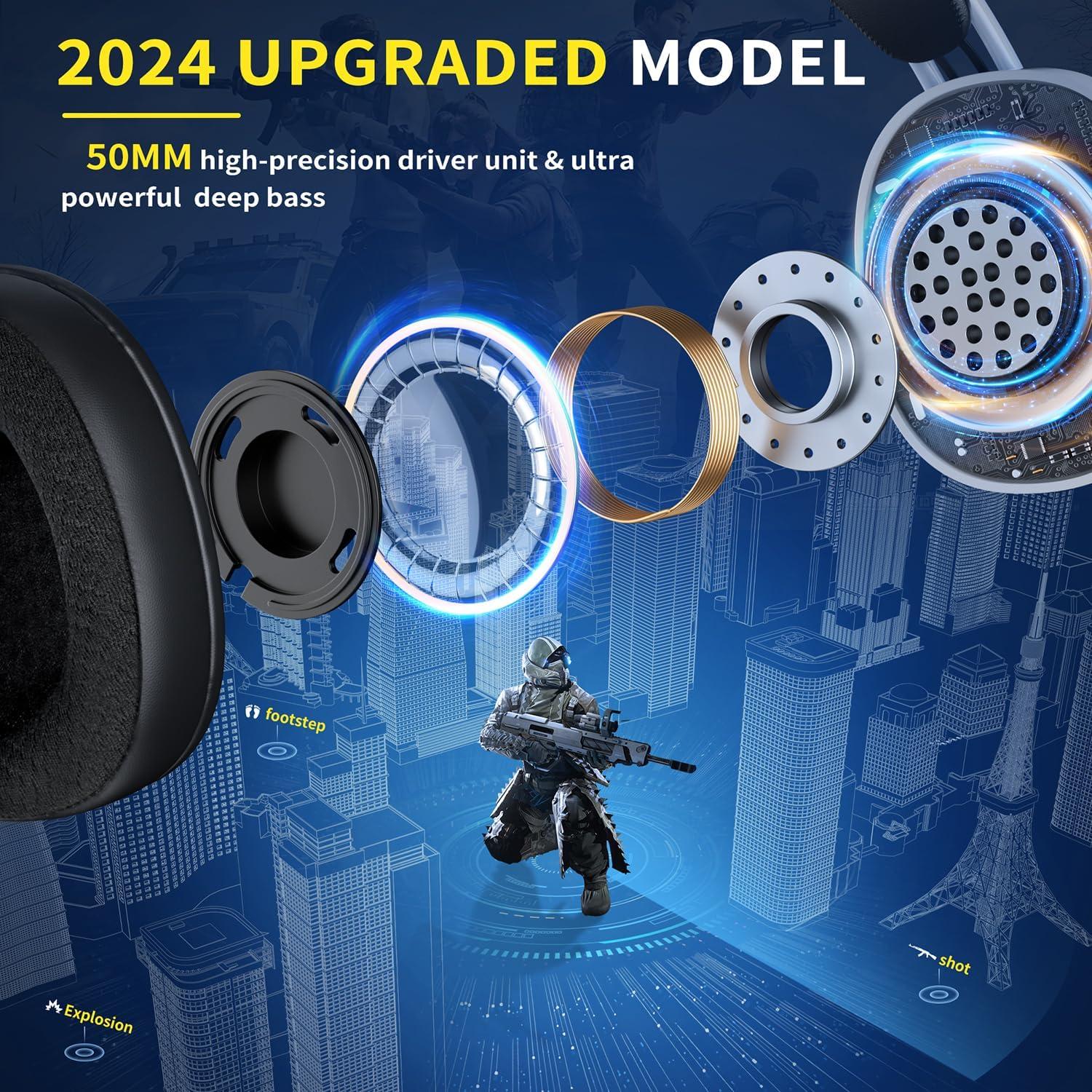 Auriculares Gaming Inalámbricos Bahuun G5000 Pro 40hrs Blanco