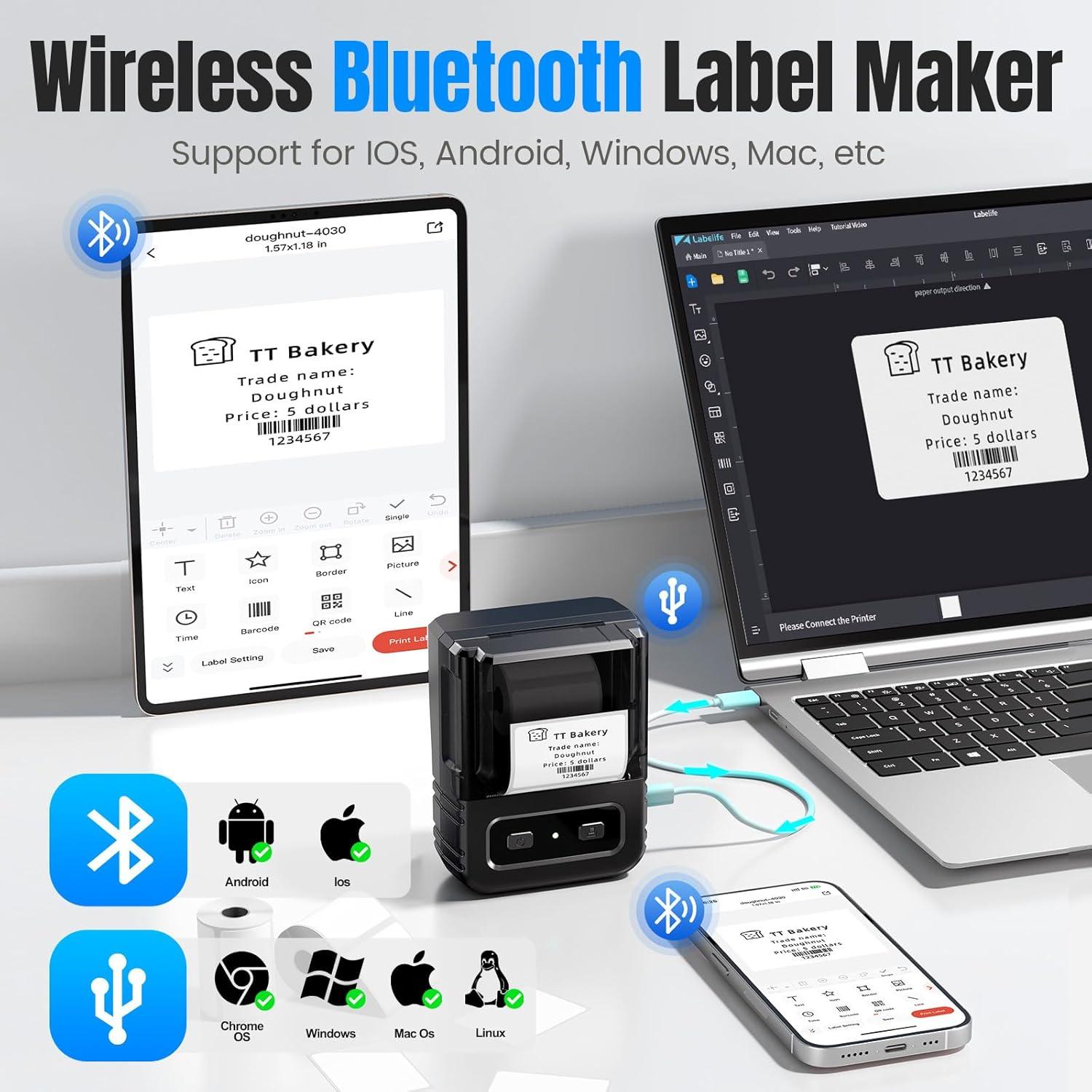 Impresora de Etiquetas Bluetooth Itari M102, 203 dpi, Negro