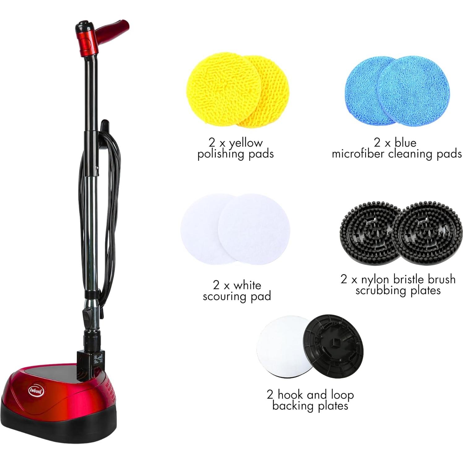 Ewbank EP170 Complete Cleaner, Washer, Scrubber, Scourer, and Polisher, Interchangeable Brushes and Pads Multi-Use Floor Machine, 2200 rpm, Lightweight, Red, 8 Pound