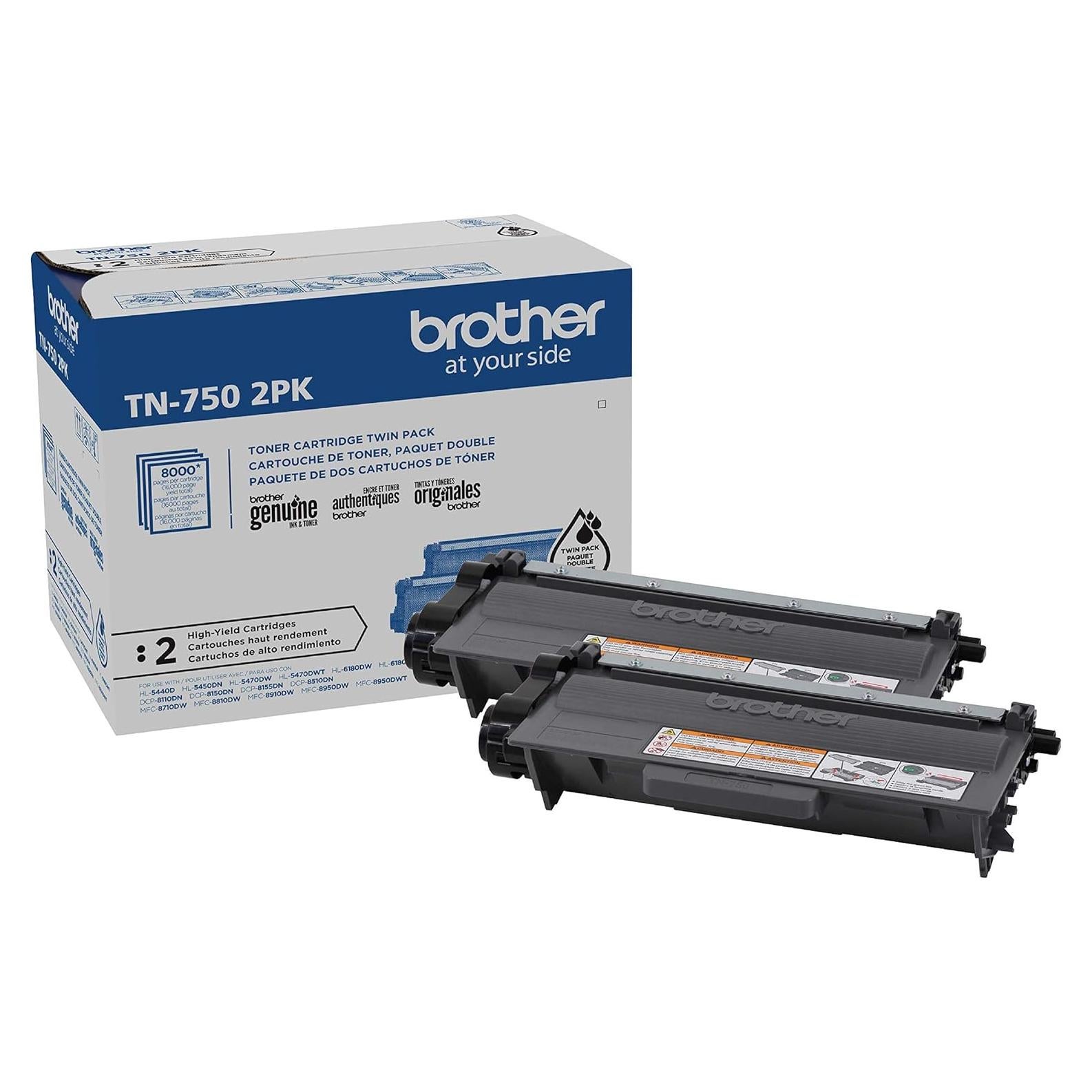 Cartucho de Tóner Negro Brother TN750 Alta Capacidad 2PK