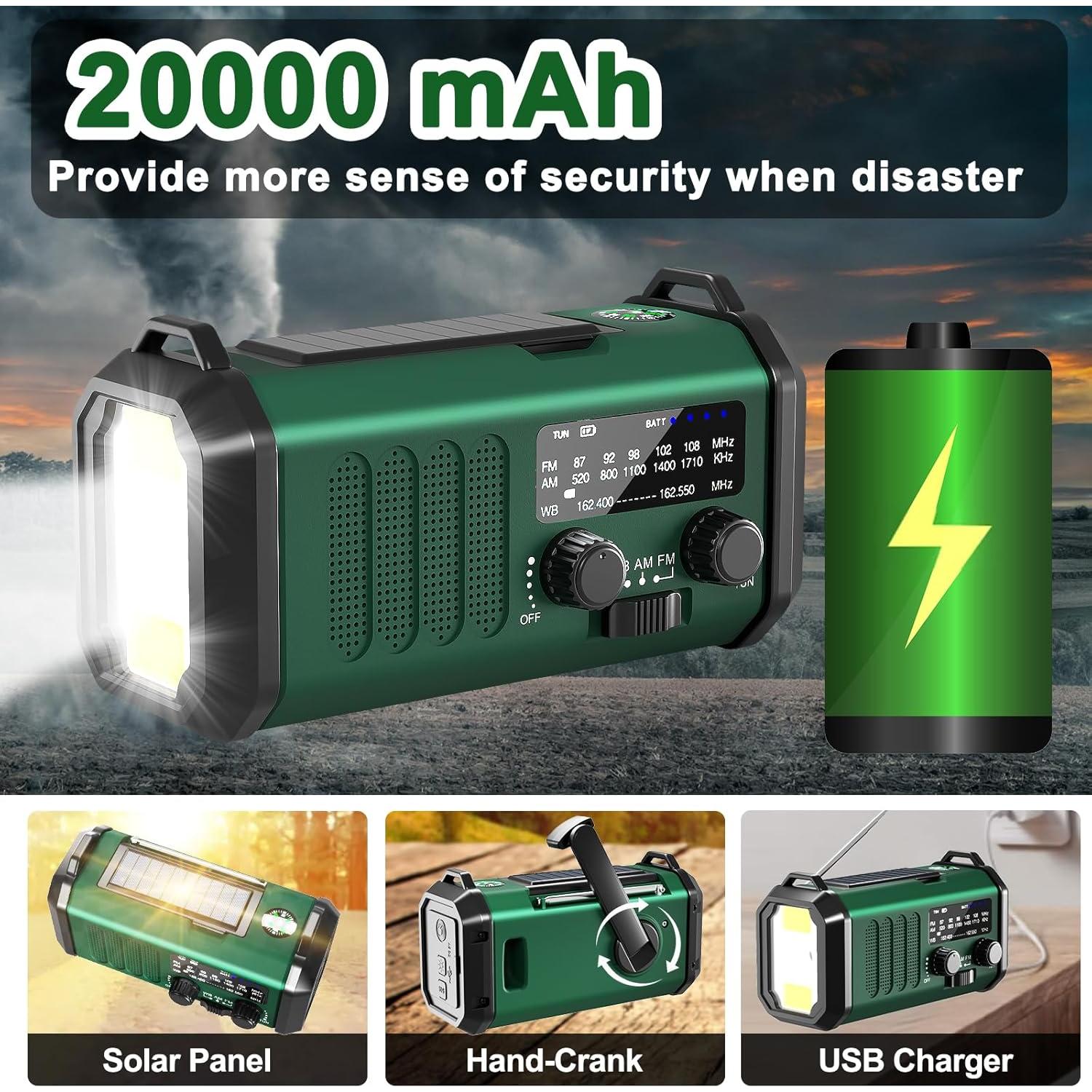 Radio de Emergencia NOAA Leaton 20000mAh con Linterna y SOS