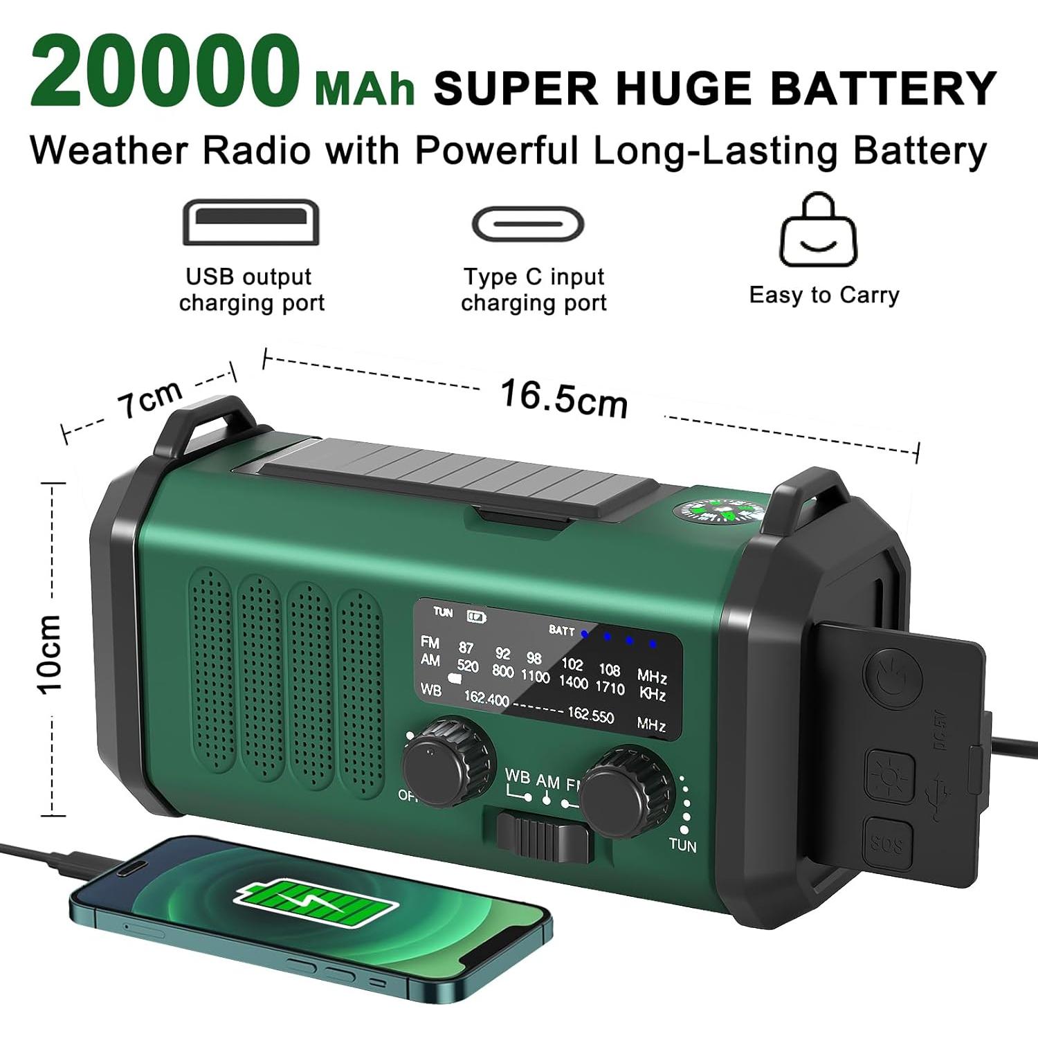 Radio de Emergencia NOAA Leaton 20000mAh con Linterna y SOS