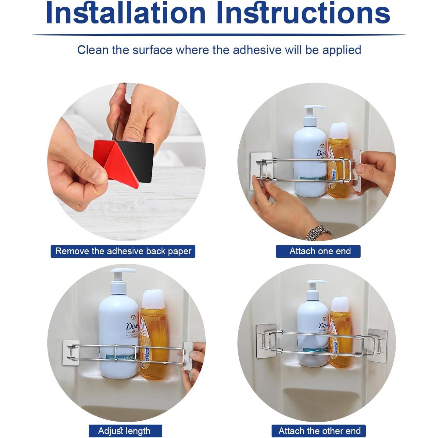 Barra de Almacenamiento de Esquina para Ducha RV Safoner - Acero Inoxidable Ajustable 20-35 cm