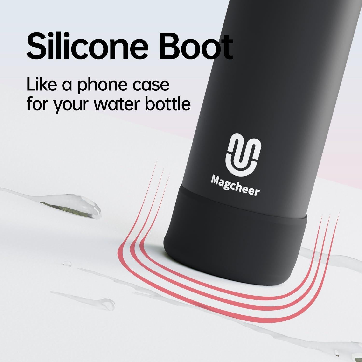 Insulated Magnetic Water Bottle - Reusable Stainless Steel Bottle with MagSafe Compatible Phone Holder - Keeps Cold for 24 Hours - Perfect for Gym, Sports, and Travel - Black 24oz