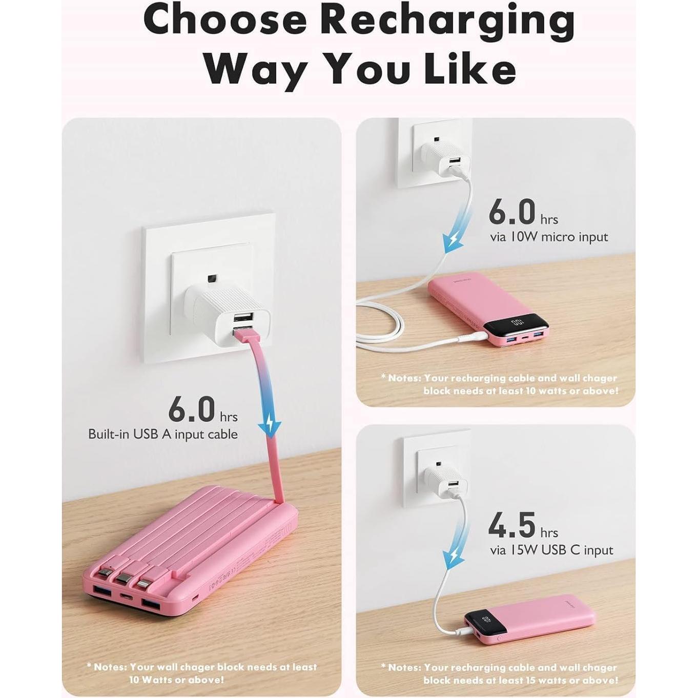 Cargador portátil Charmast 10000mAh con cables incorporados