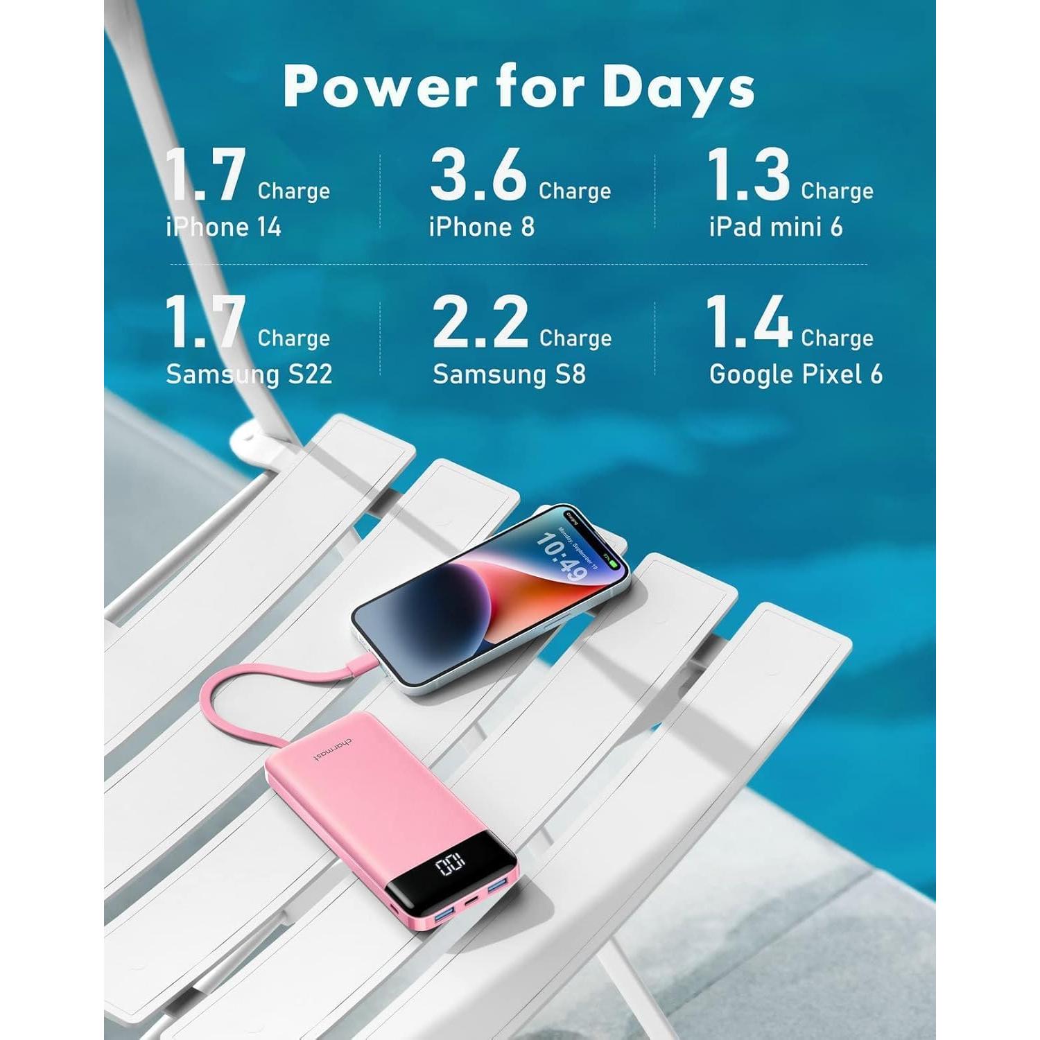 Cargador portátil Charmast 10000mAh con cables incorporados