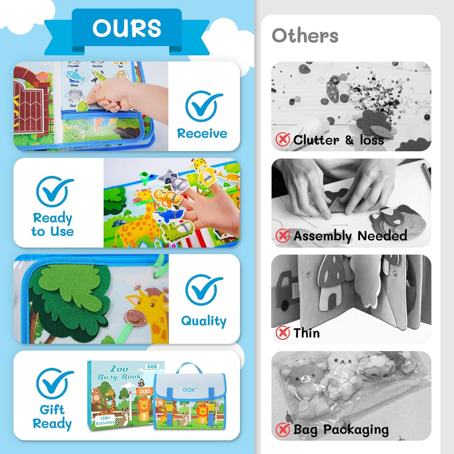 Libro Ocupado Montessori Azul 20 Actividades para Niños 1-3 Años