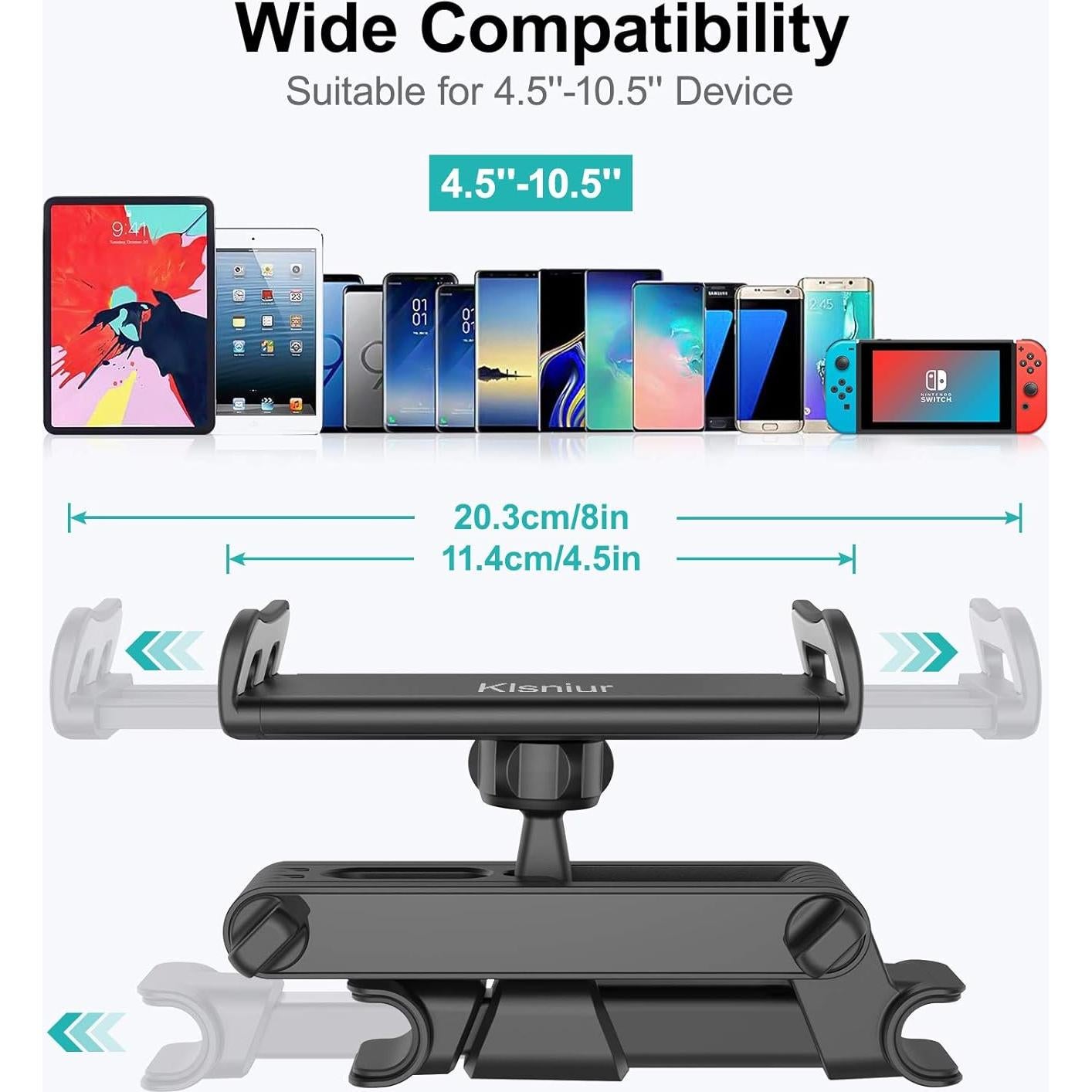 Tablet Headrest Holder, Car Backseat Seat Mount Holder Universal 360 Rotating Adjustable for 6"-10.5" Tablet iPad Air iPad Mini, Samsung Galaxy