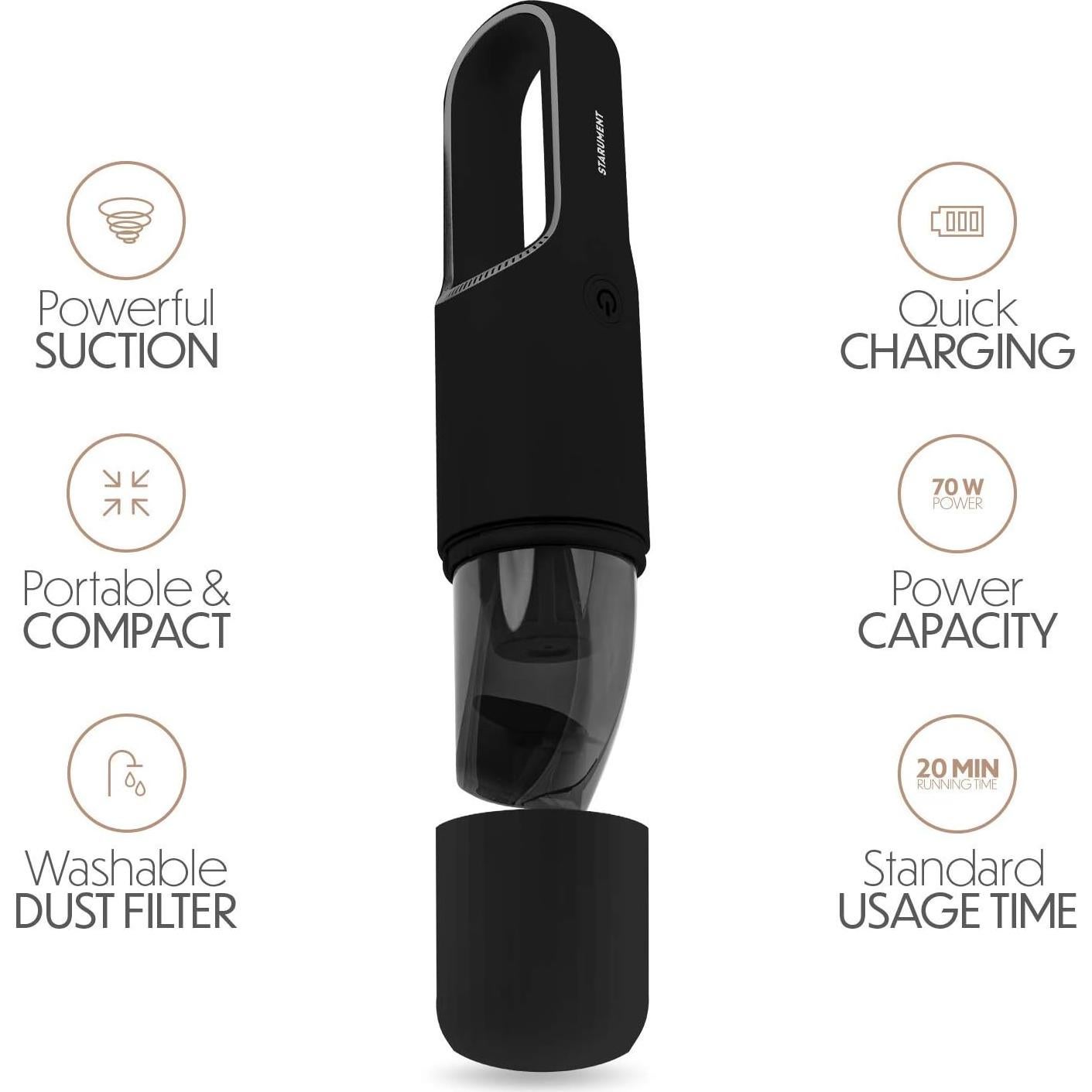 Aspiradora de Mano Inalámbrica STARUMENT 120W Compacta Negra