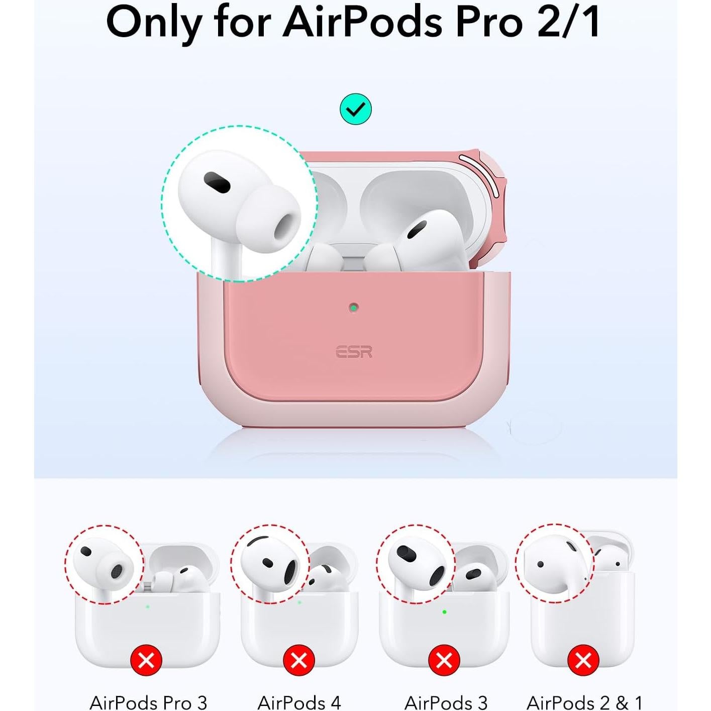 Funda de Protección ESR para AirPods Pro 2 y 1 - Rosa