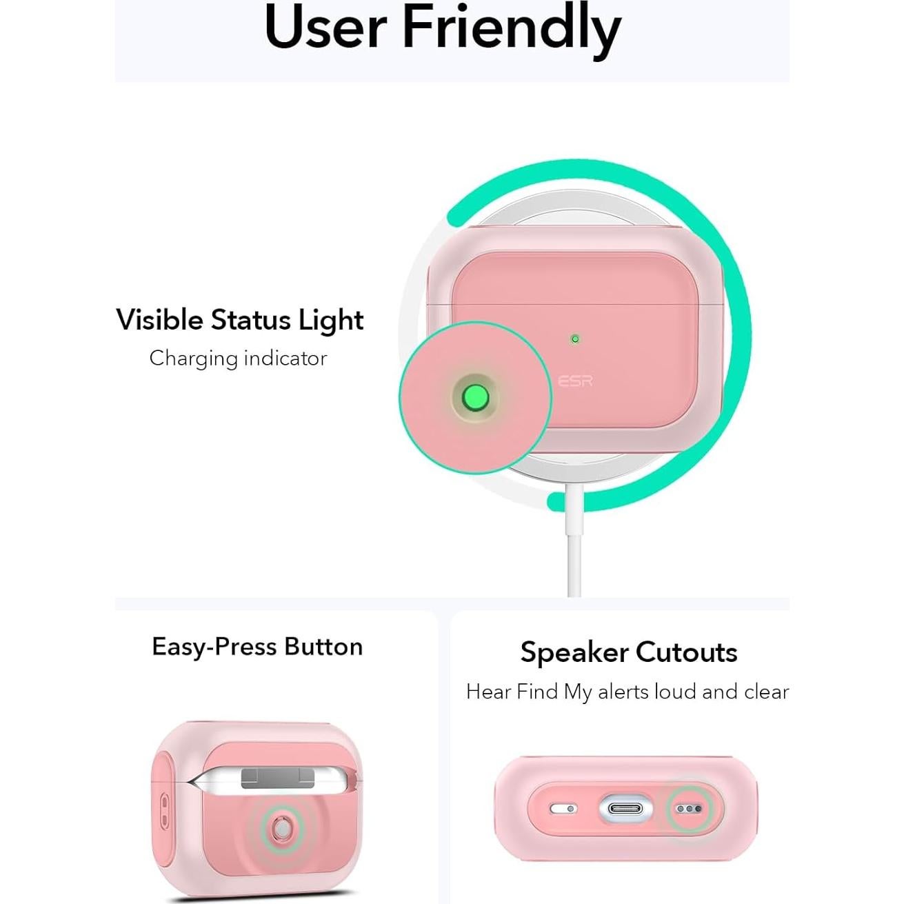 Funda de Protección ESR para AirPods Pro 2 y 1 - Rosa