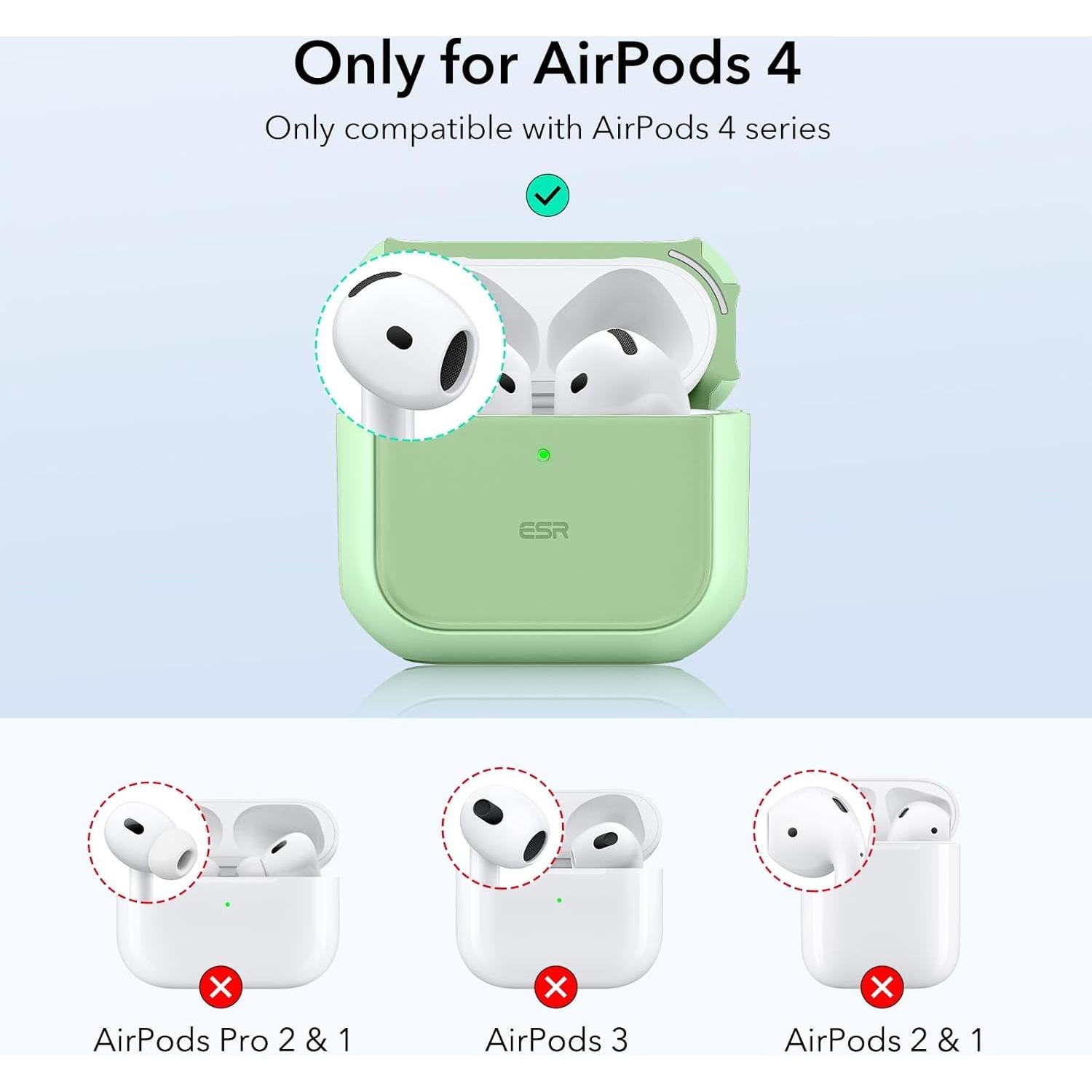 Funda ESR para AirPods 4ta Generación USB-C Verde Claro
