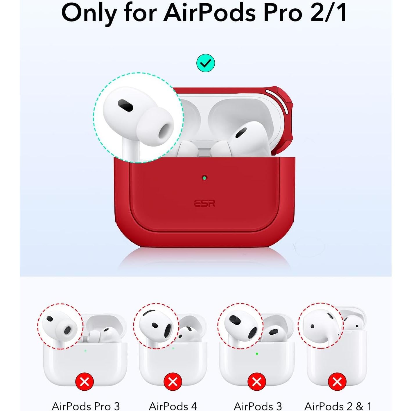Funda ESR para AirPods Pro 2 y 1 - Protección MagSafe Rojo