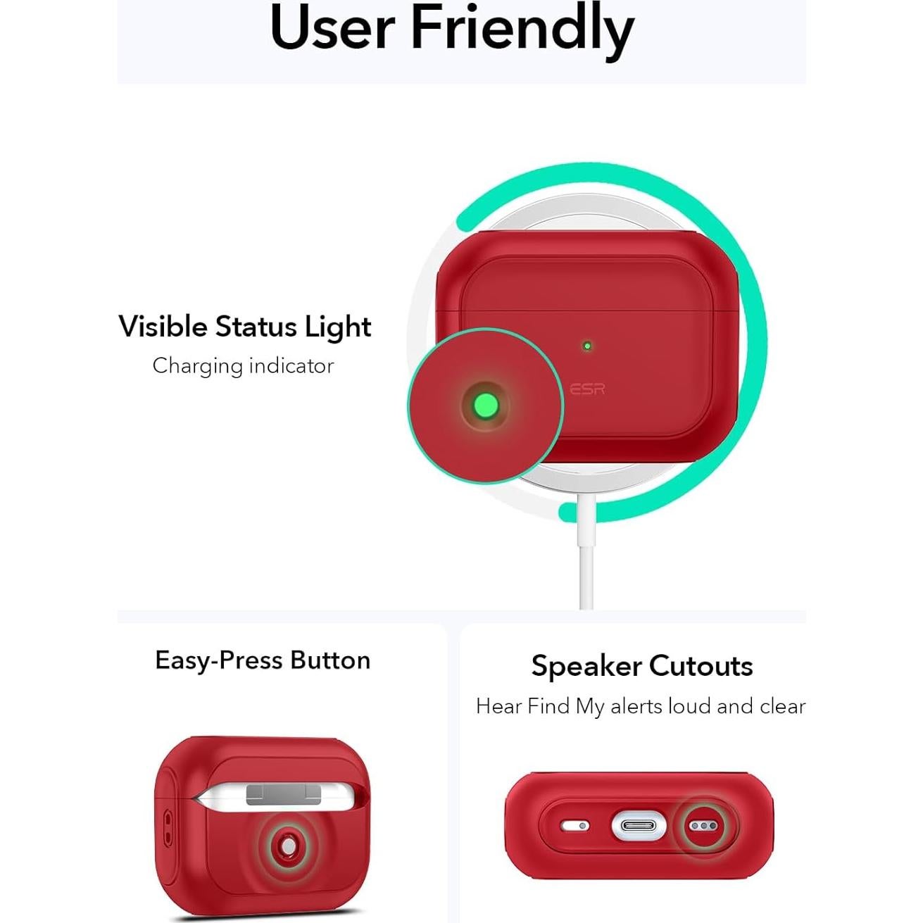 Funda ESR para AirPods Pro 2 y 1 - Protección MagSafe Rojo