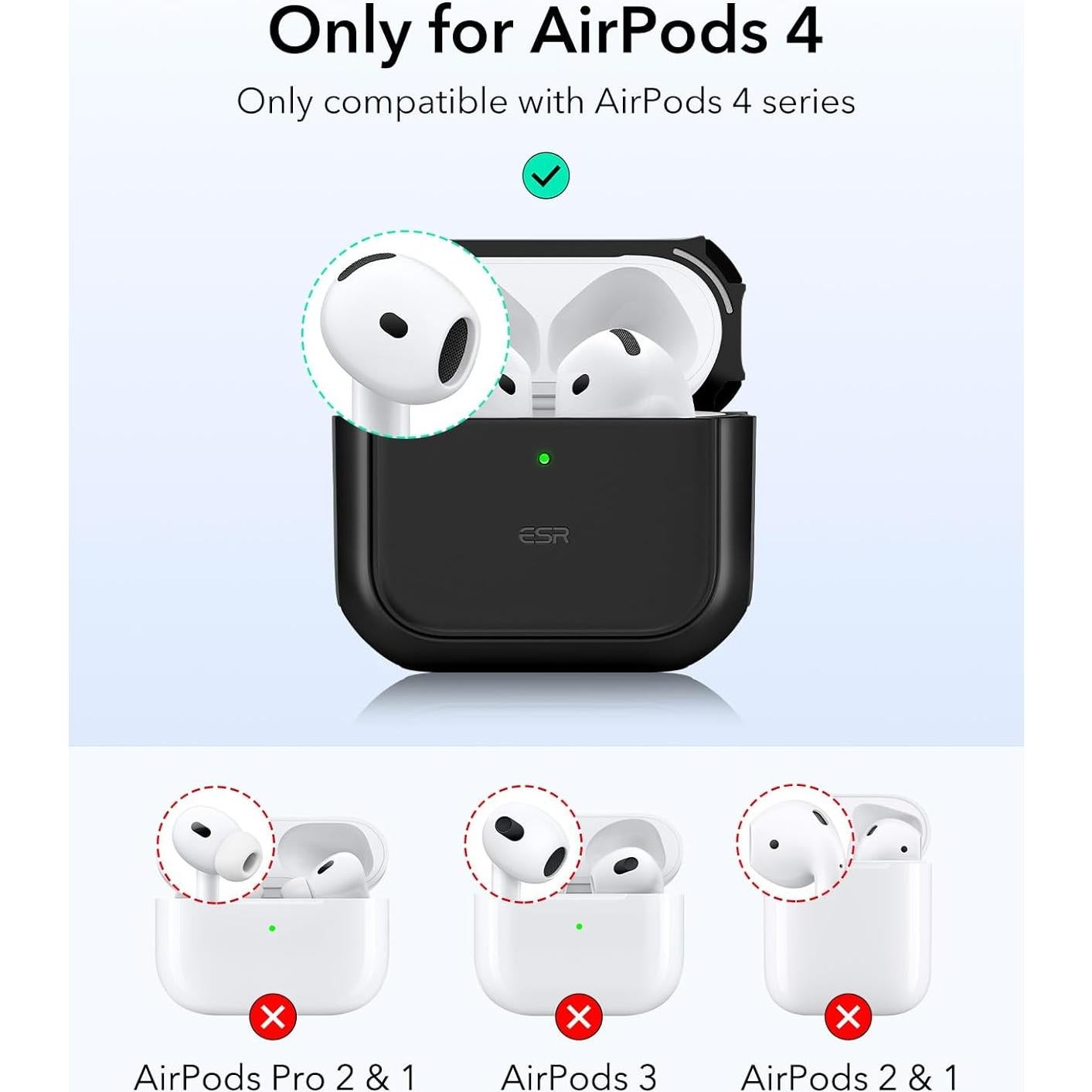 Funda ESR para AirPods 4ta Generación USB-C con Correa Negra