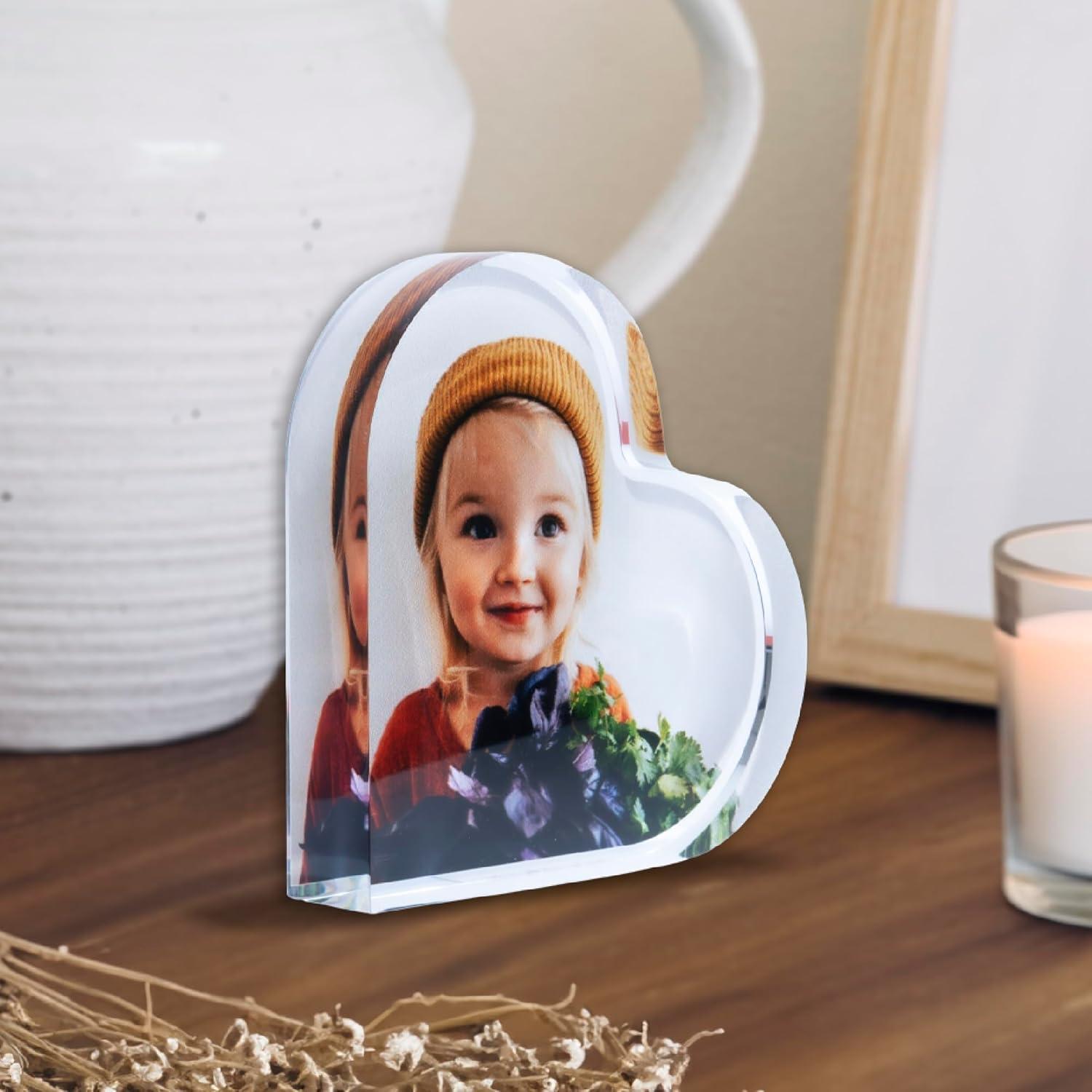 Acrylic Photo Block, Custom Photo Gifts, 3.5x3.5" Heart | 0.6" Thick | Personalized Photo Print Acrylic with Any Photo