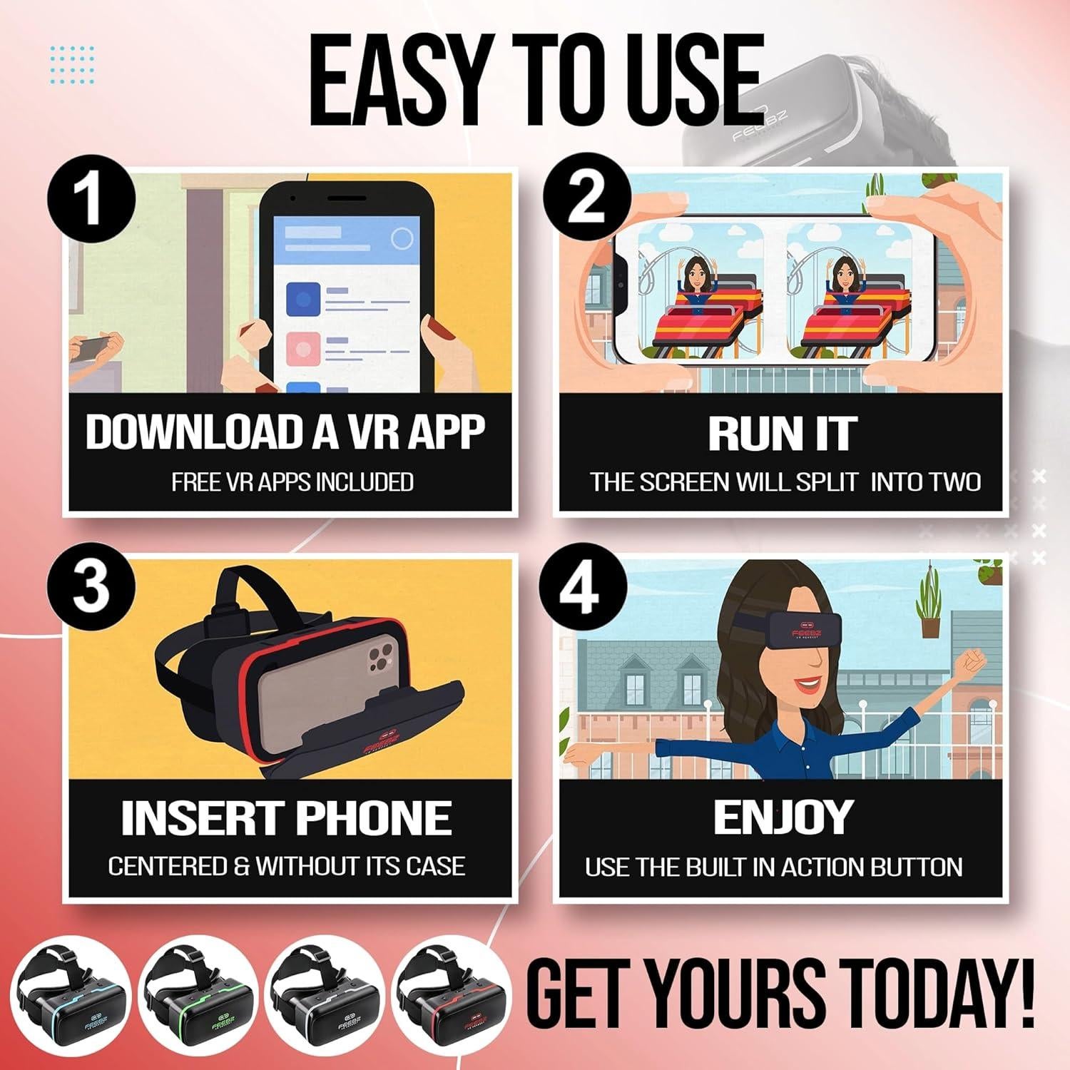 Gafas de Realidad Virtual FEEBZ 2.0 para Niños - Compatibles iPhone y Android