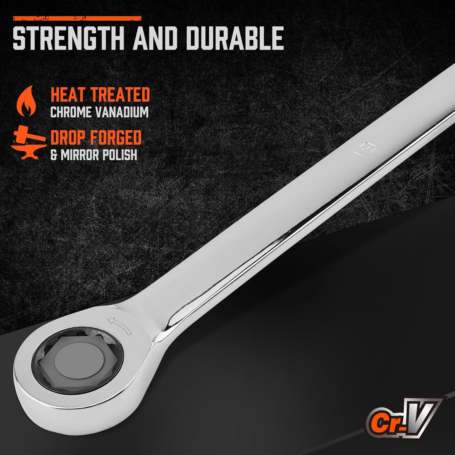 Juego de Llaves de Carraca Extra Largas HORUSDY 9 Piezas 8-22mm