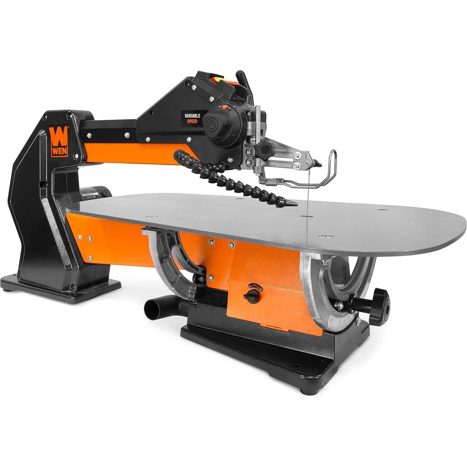 WEN LL2156 21-Inch 1.6-Amp Variable Speed Parallel Arm Scroll Saw with Extra-Large Dual-Bevel Steel Table, Black Orange & WA120L 24-Inch Flexible Magnetic LED Task and Work Light Kit, Black
