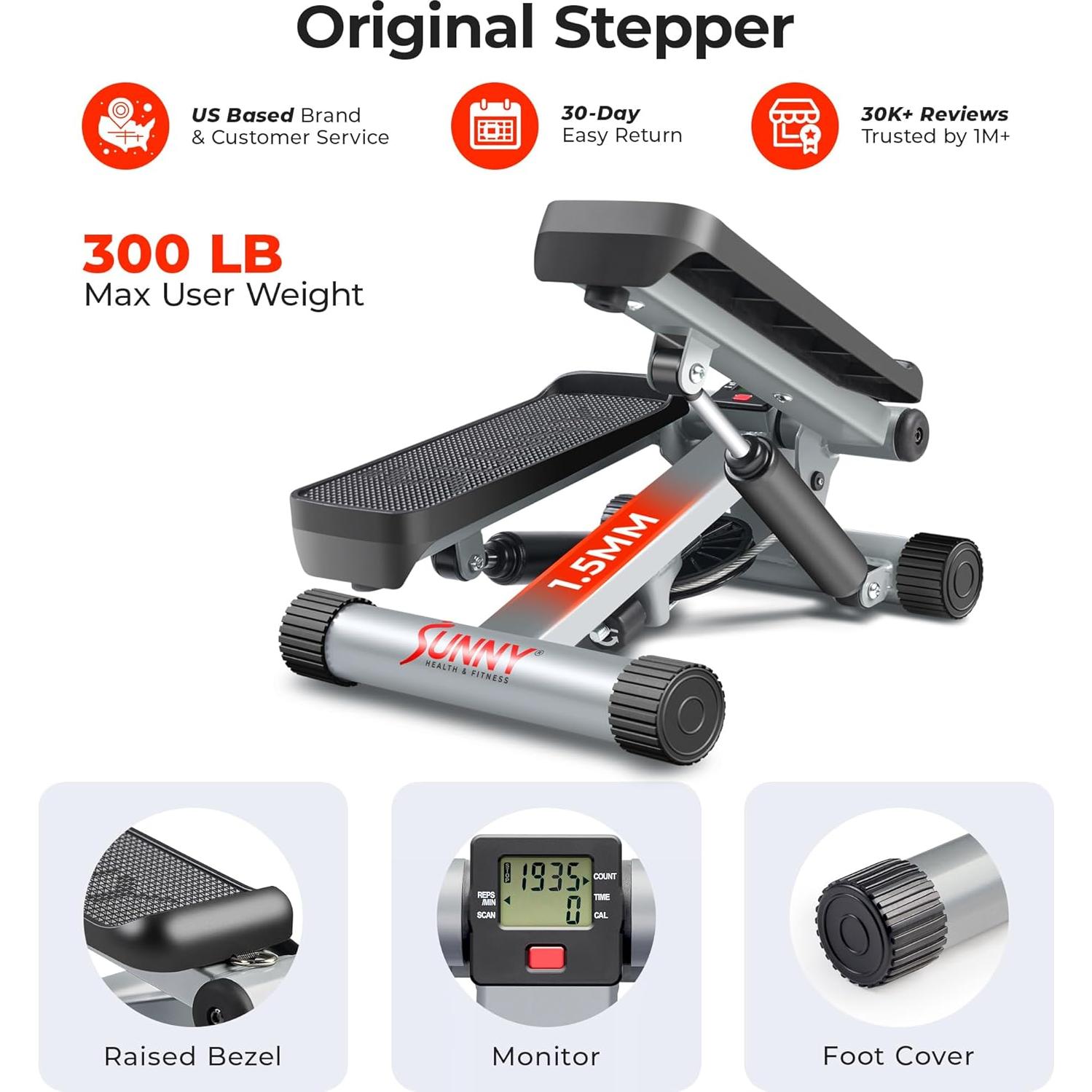 Mini Stepper Sunny Health & Fitness con bandas de resistencia