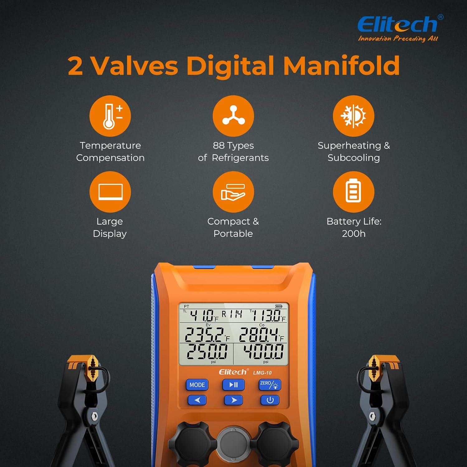 Manómetro Digital Elitech LMG-10Plus Doble Válvula HVAC