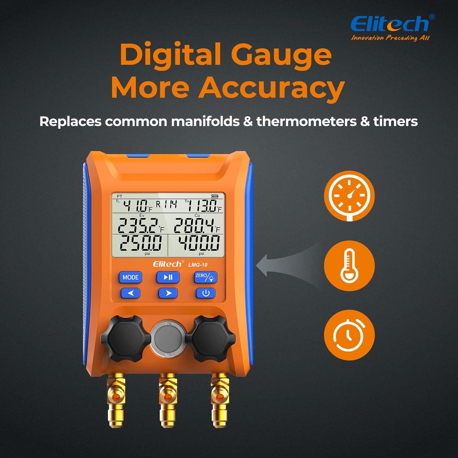 Manómetro Digital Elitech LMG-10Plus Doble Válvula HVAC