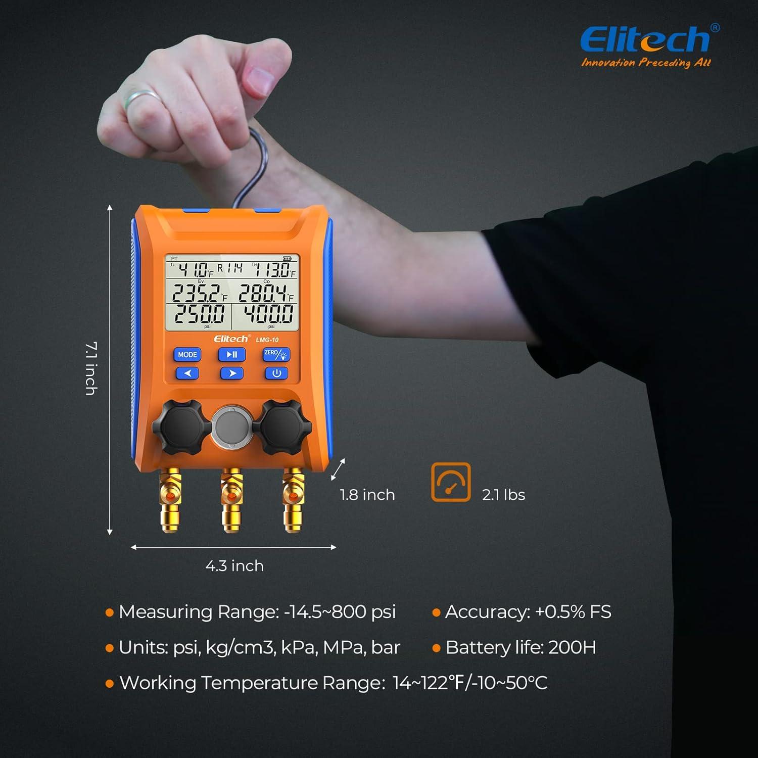 Manómetro Digital Elitech LMG-10Plus Doble Válvula HVAC
