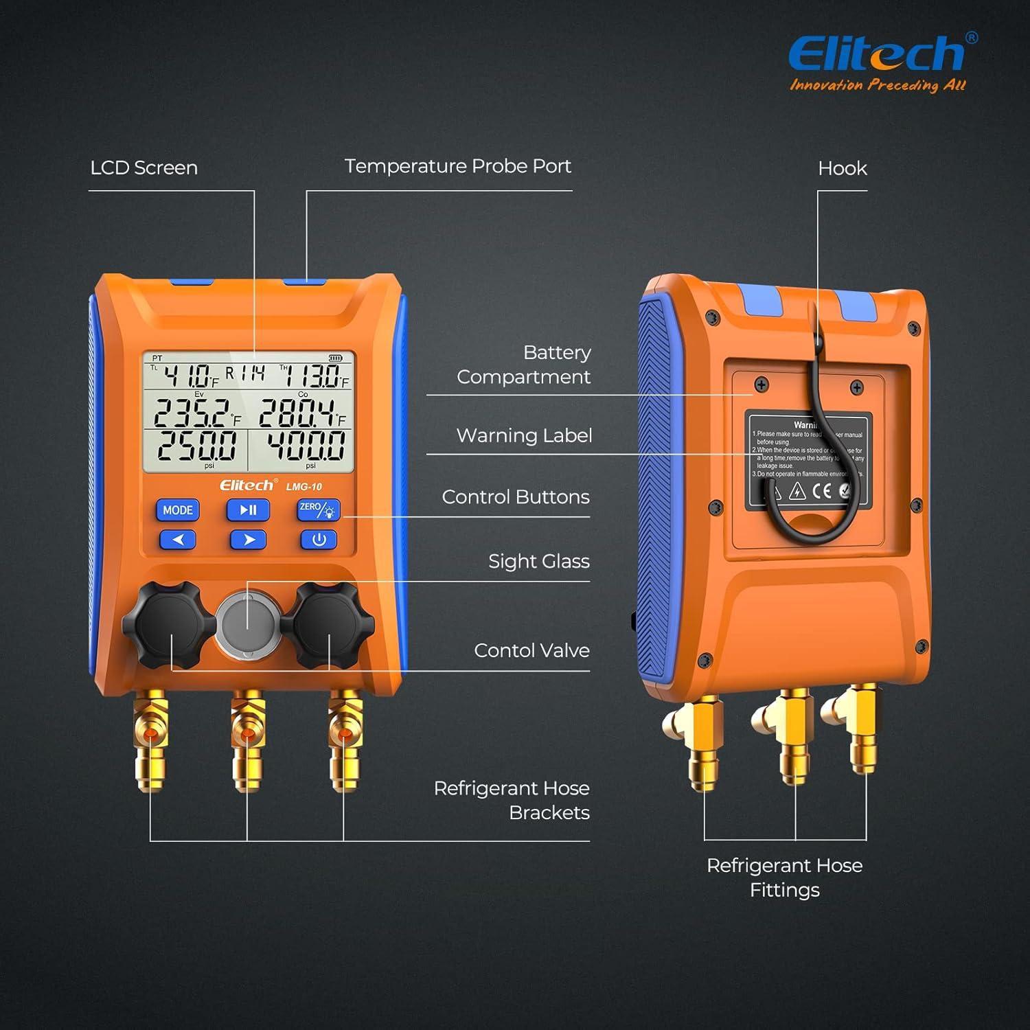 Manómetro Digital Elitech LMG-10Plus Doble Válvula HVAC