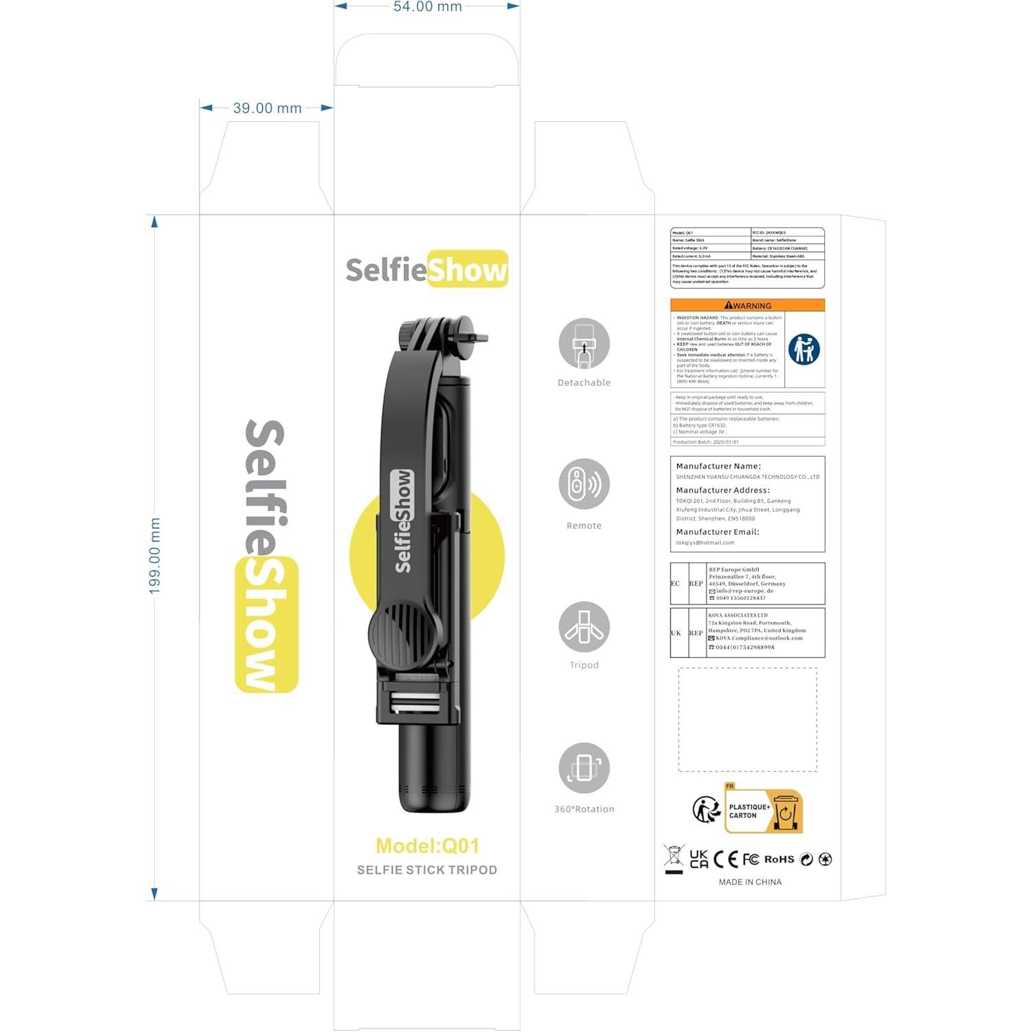 Palo Selfie Extensible SelfieShow con Control Remoto y Trípode