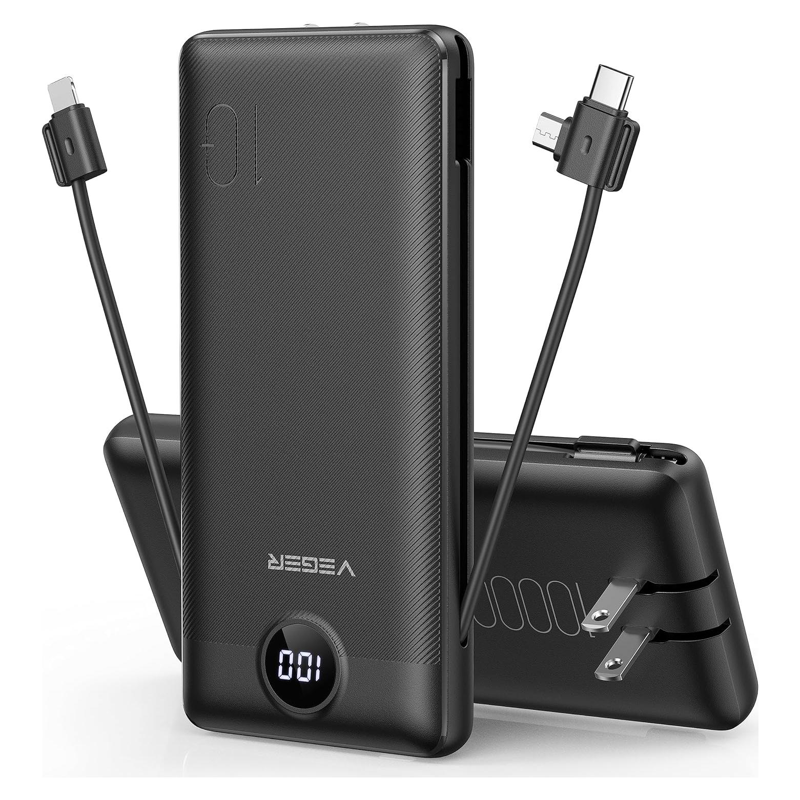 Cargador Portátil VEGER 10000mAh con Cables Integrados USB-C
