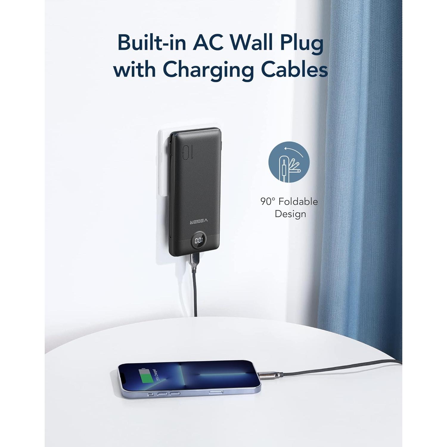 Cargador Portátil VEGER 10000mAh con Cables Integrados USB-C