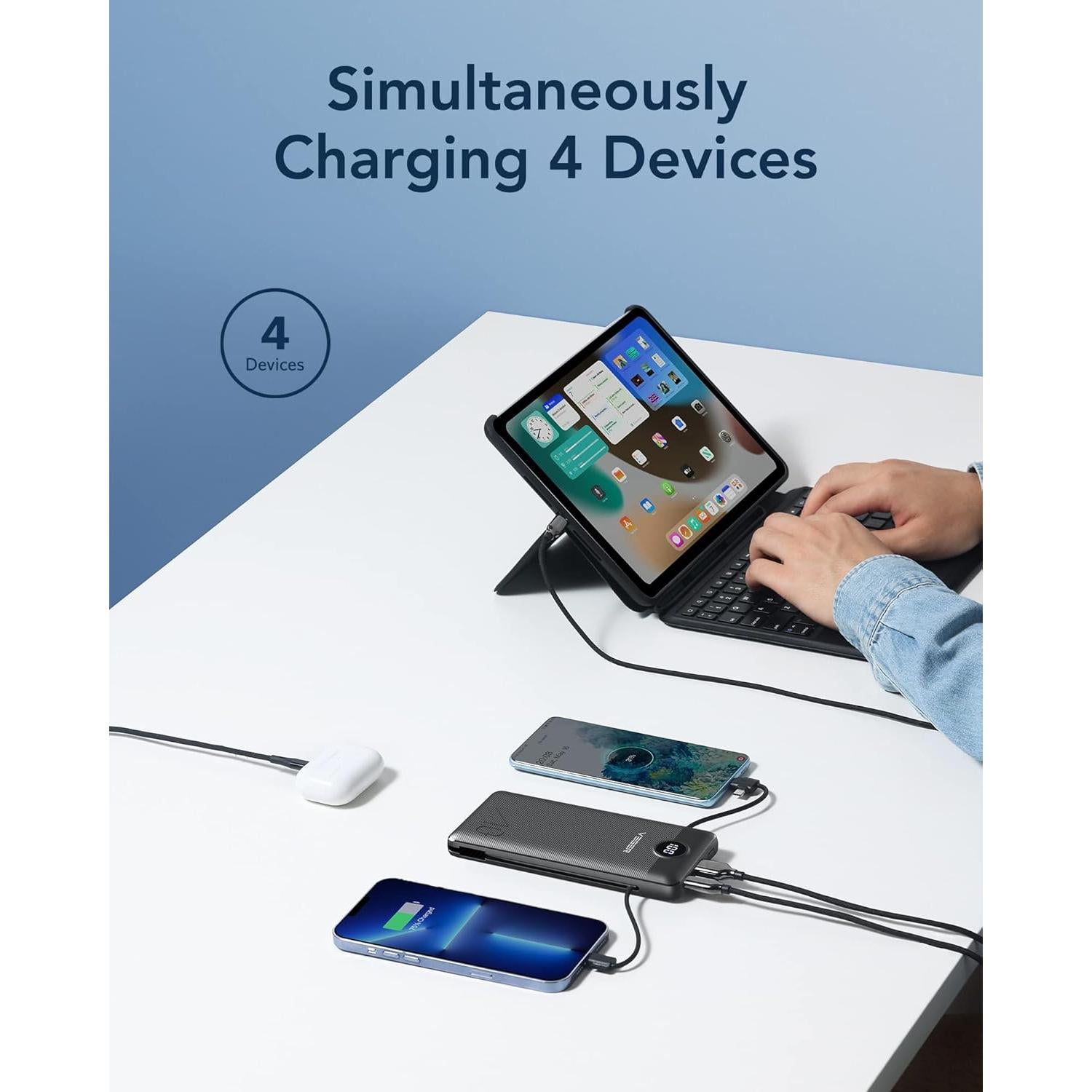 Cargador Portátil VEGER 10000mAh con Cables Integrados USB-C