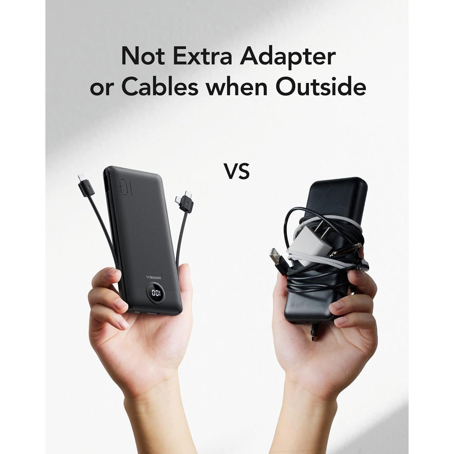 Cargador Portátil VEGER 10000mAh con Cables Integrados USB-C