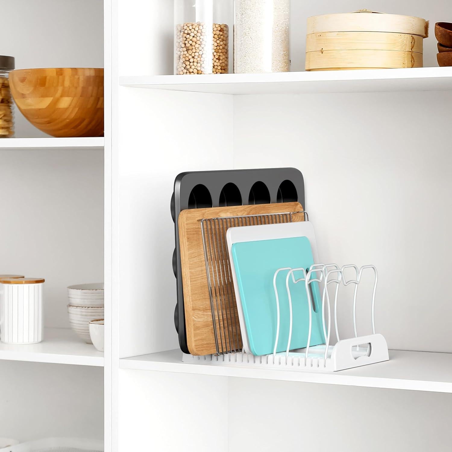 Organizador de Sartenes Ajustable 7 Compartimentos Organizador Simple Blanco