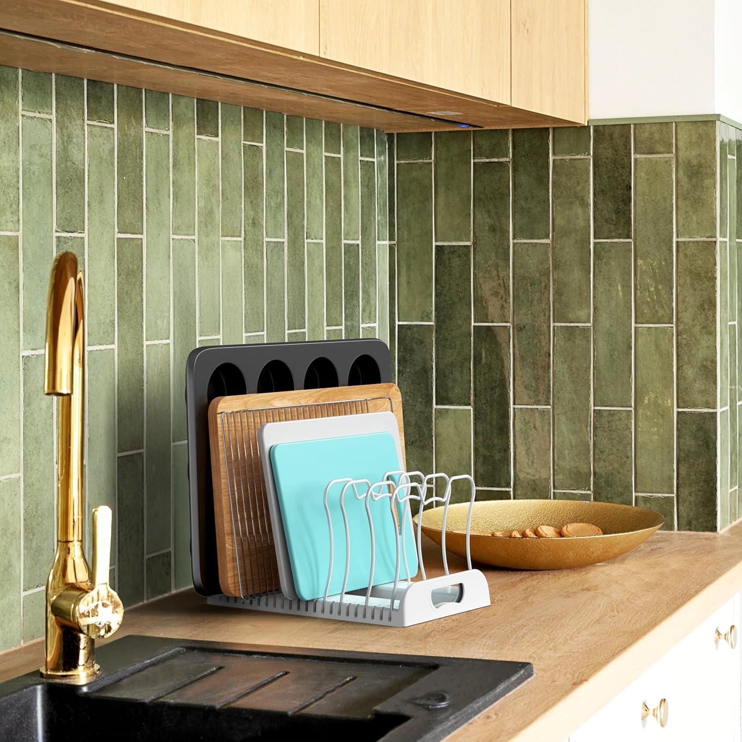 Organizador de Sartenes Ajustable 7 Compartimentos Organizador Simple Blanco